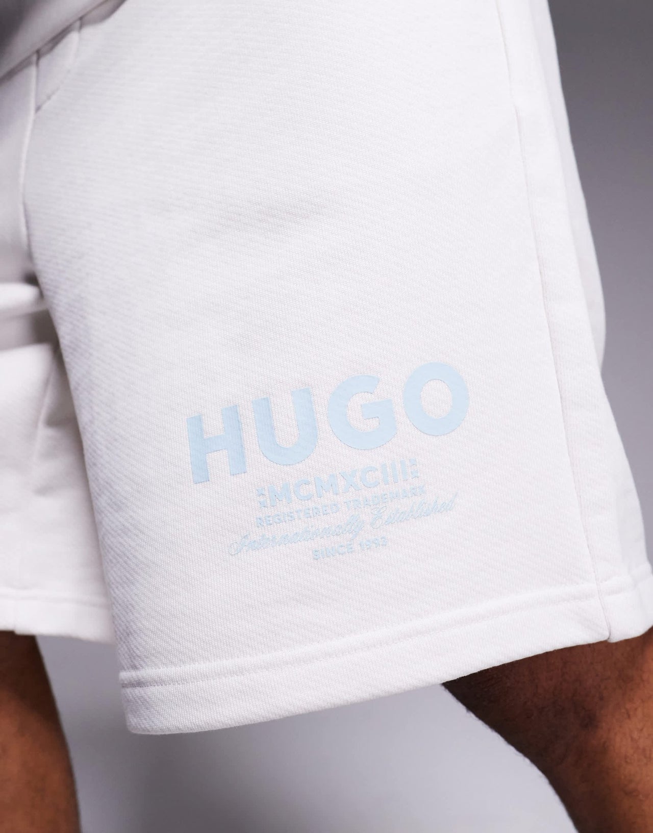 Hugo Blue co - ord loose fit jersey shorts in stone with blue logo - ASOS Sample Sale EU Store