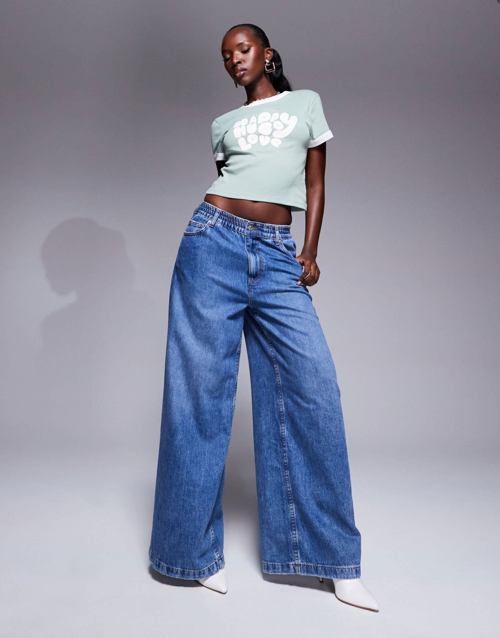 HUGO Blue dalia baby ringer t-shirt in light green - ASOS Sample Sale EU Store