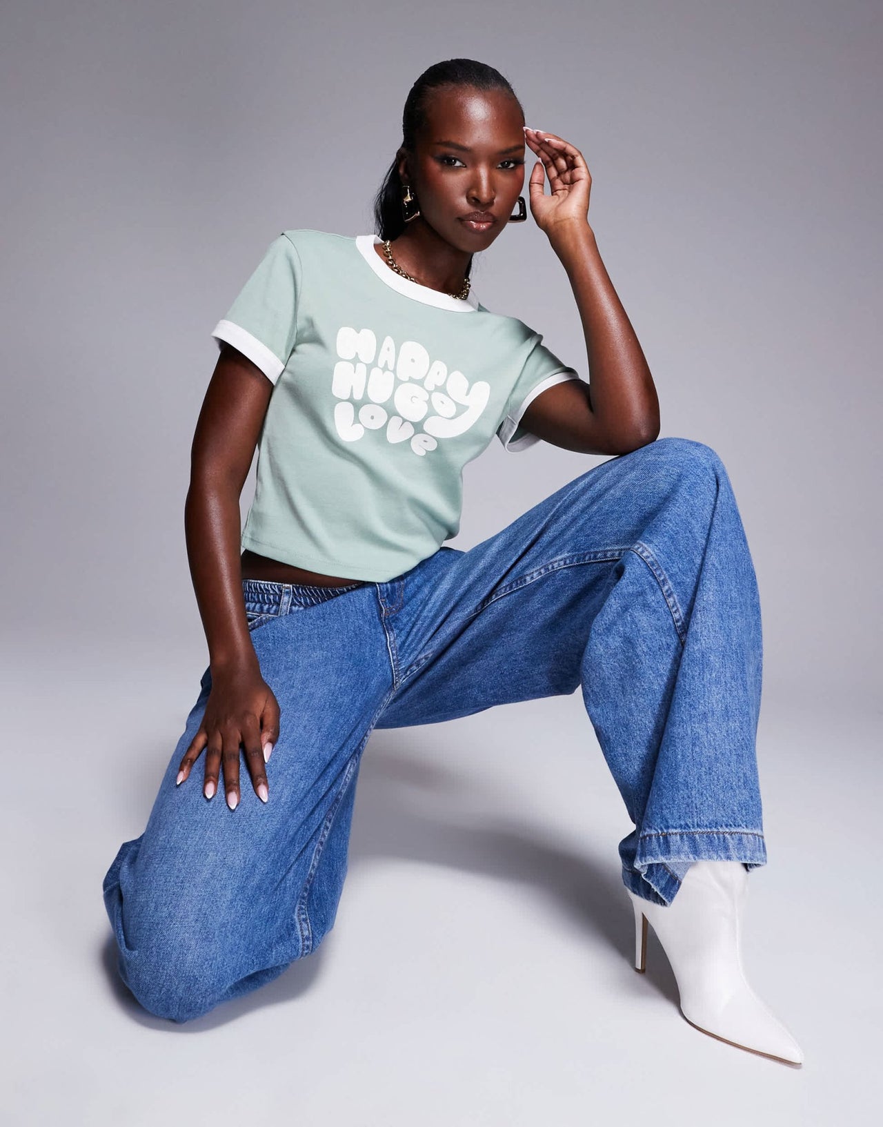 HUGO Blue dalia baby ringer t-shirt in light green - ASOS Sample Sale EU Store