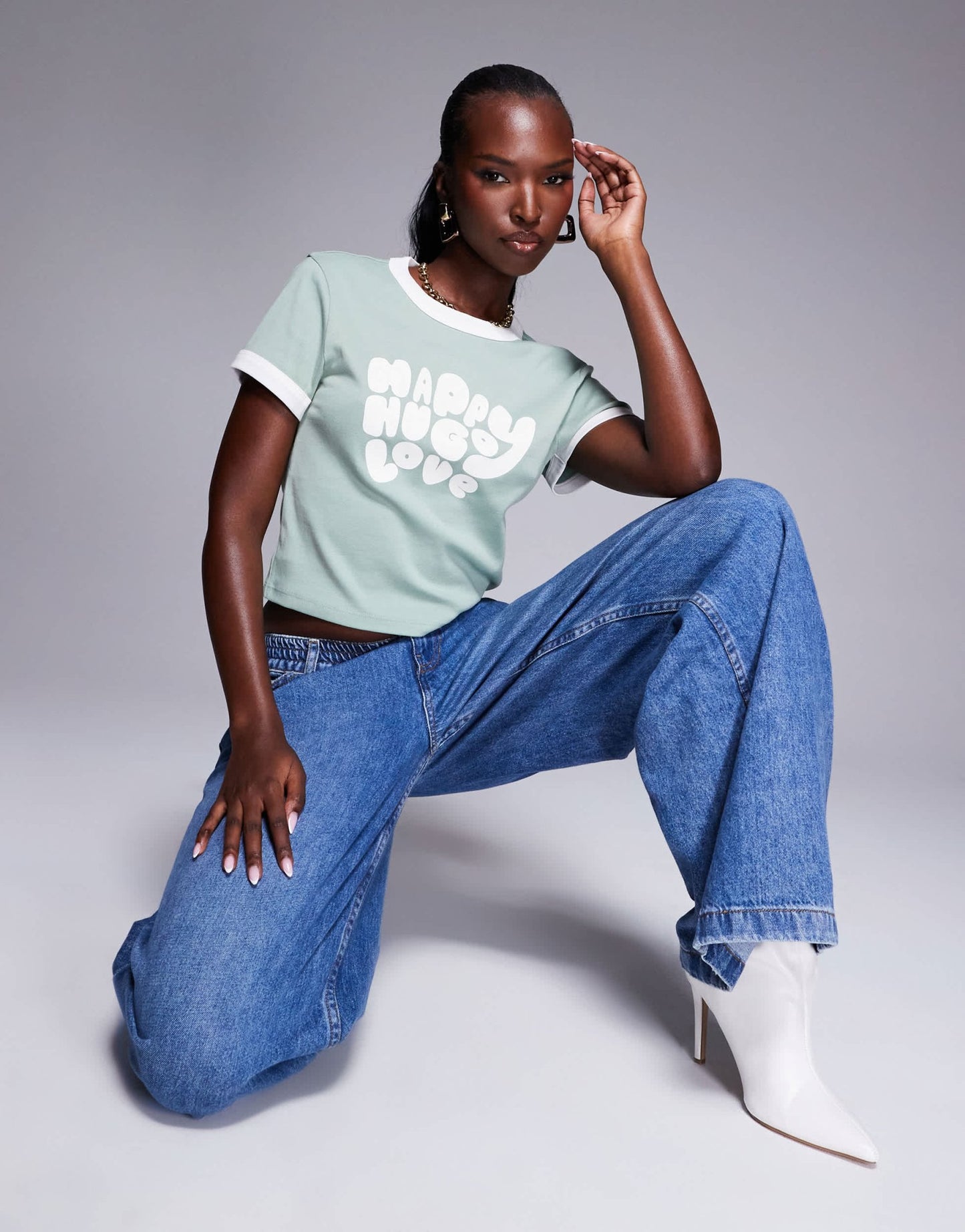 HUGO Blue dalia baby ringer t-shirt in light green - ASOS Sample Sale EU Store