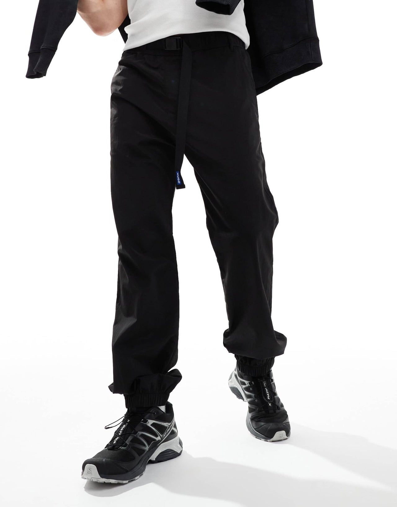 HUGO Blue gerko casual trousers in black with strapping detail - ASOS Sample Sale EU Store