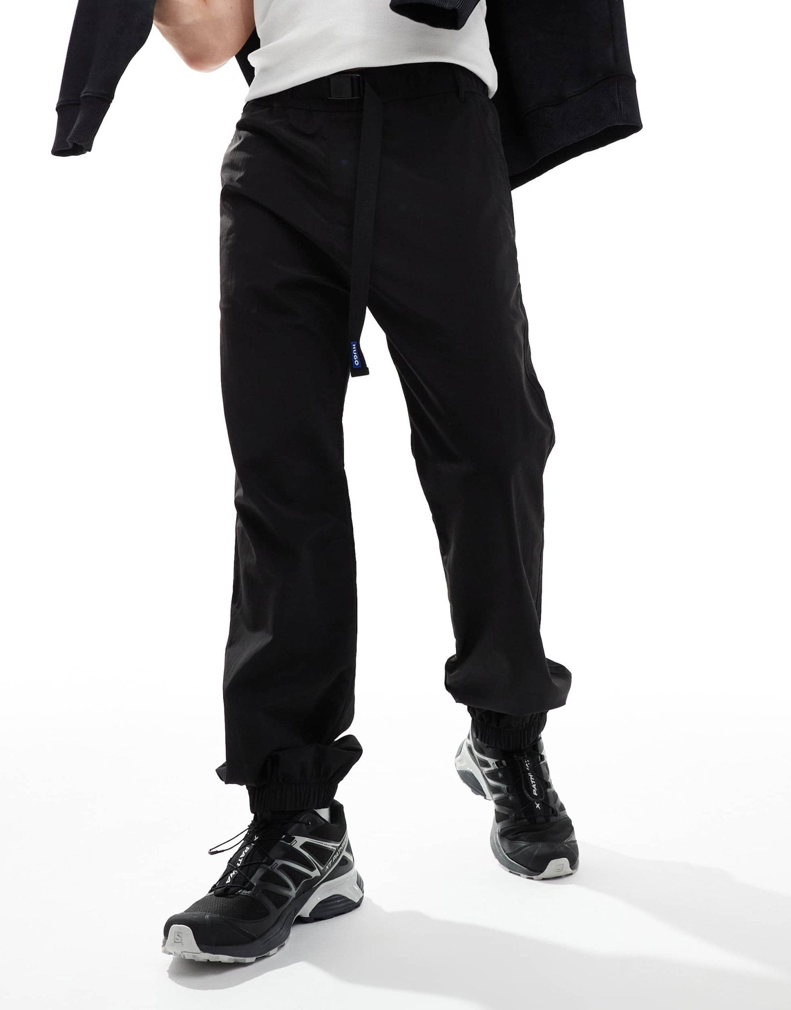 HUGO Blue gerko casual trousers in black with strapping detail - ASOS Sample Sale EU Store