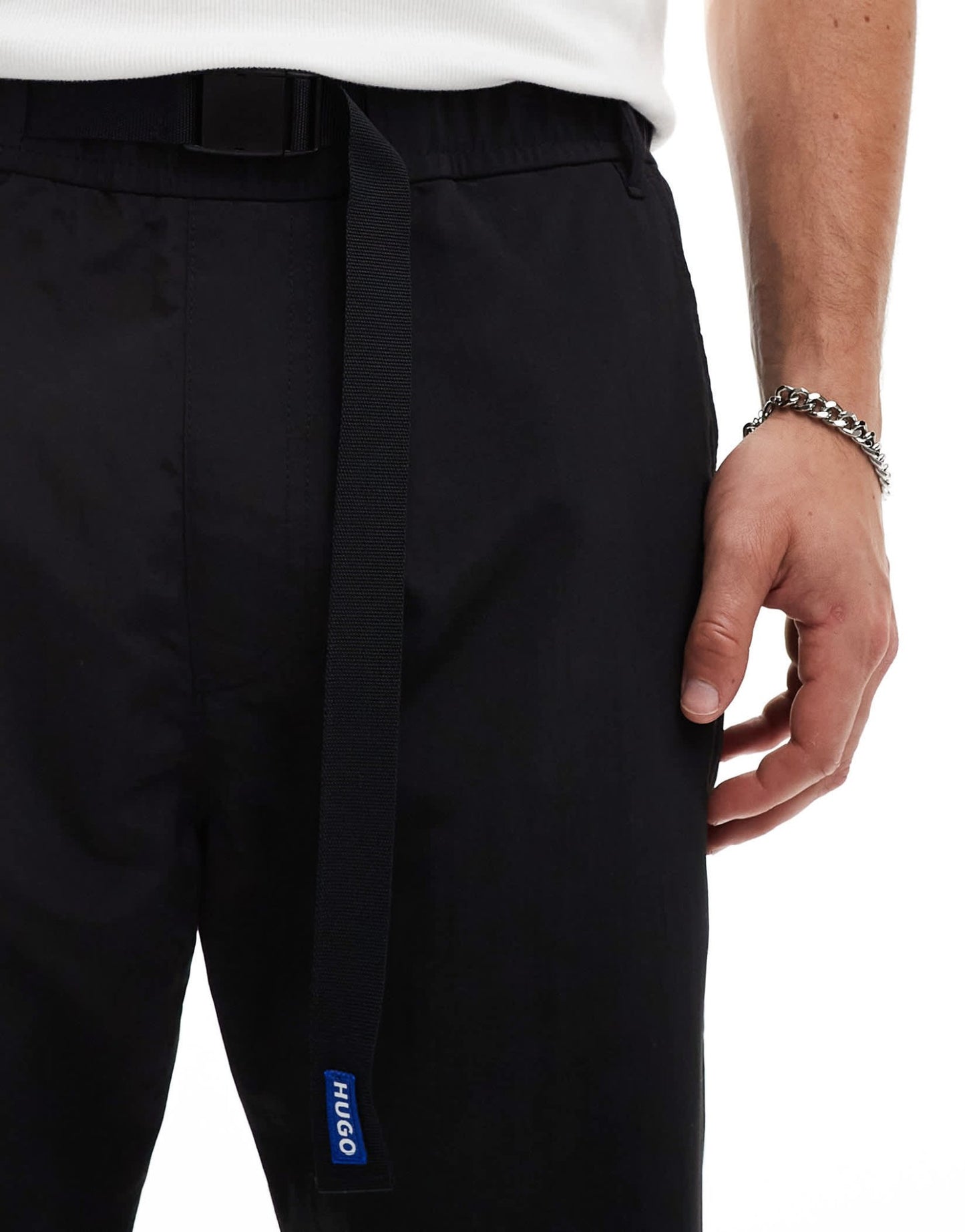 HUGO Blue gerko casual trousers in black with strapping detail - ASOS Sample Sale EU Store