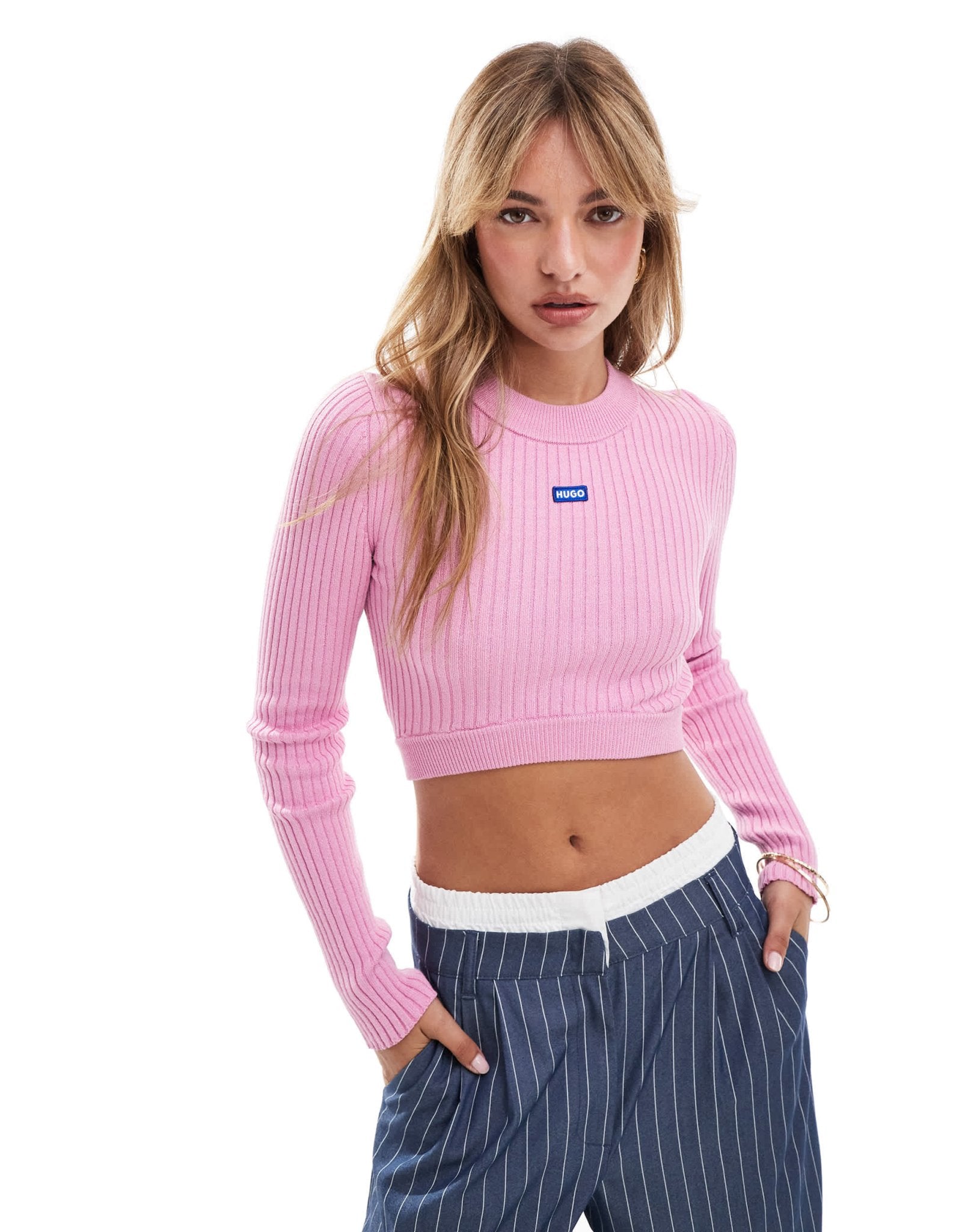 HUGO Blue knitted jumper in pink - ASOS Sample Sale EU Store