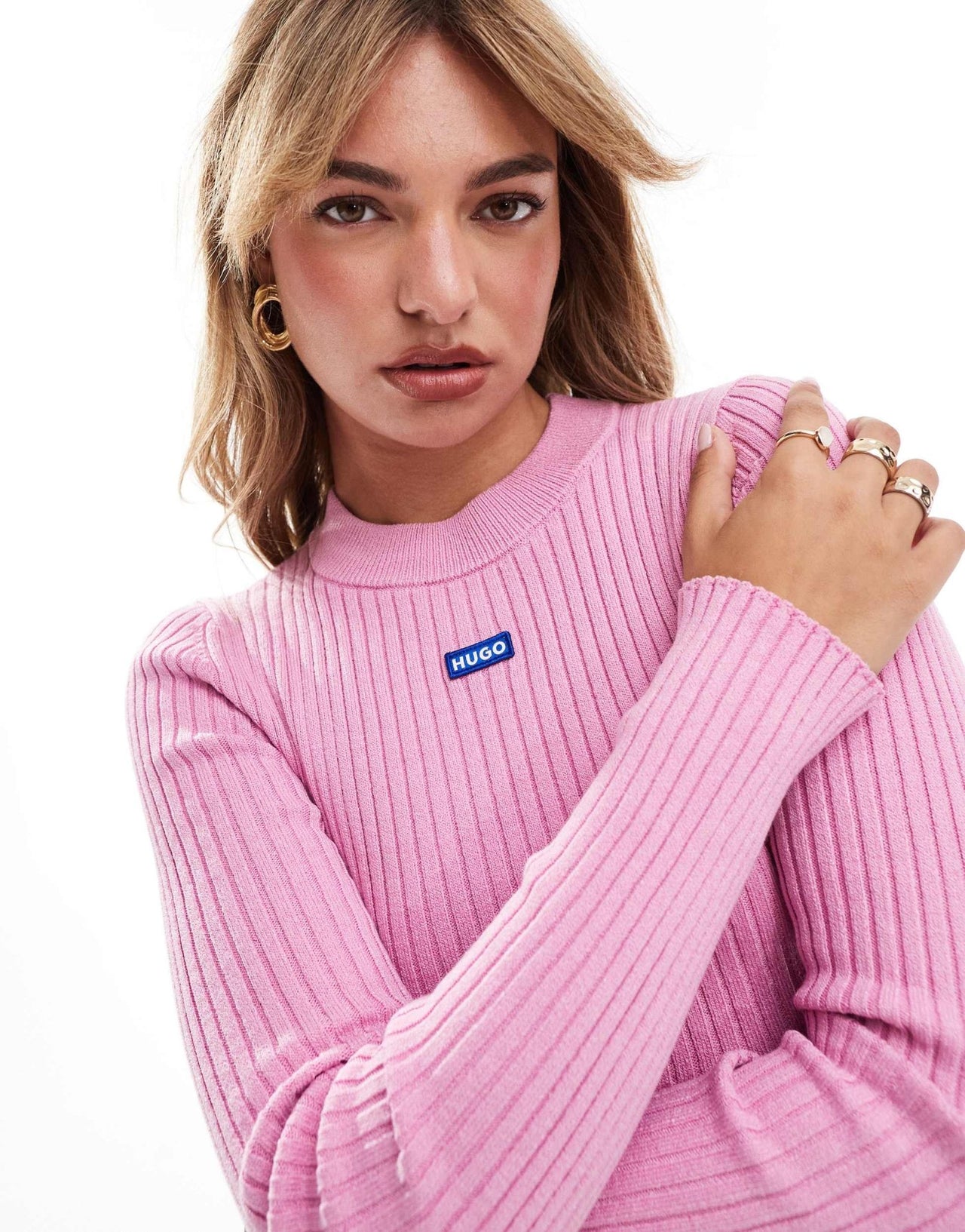 HUGO Blue knitted jumper in pink - ASOS Sample Sale EU Store