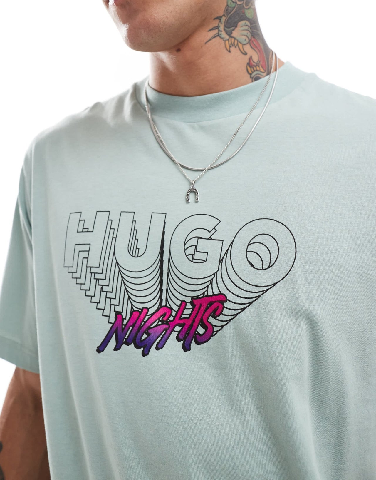 HUGO Blue nassano t-shirt in light green with logo chest print - ASOS Sample Sale EU Store