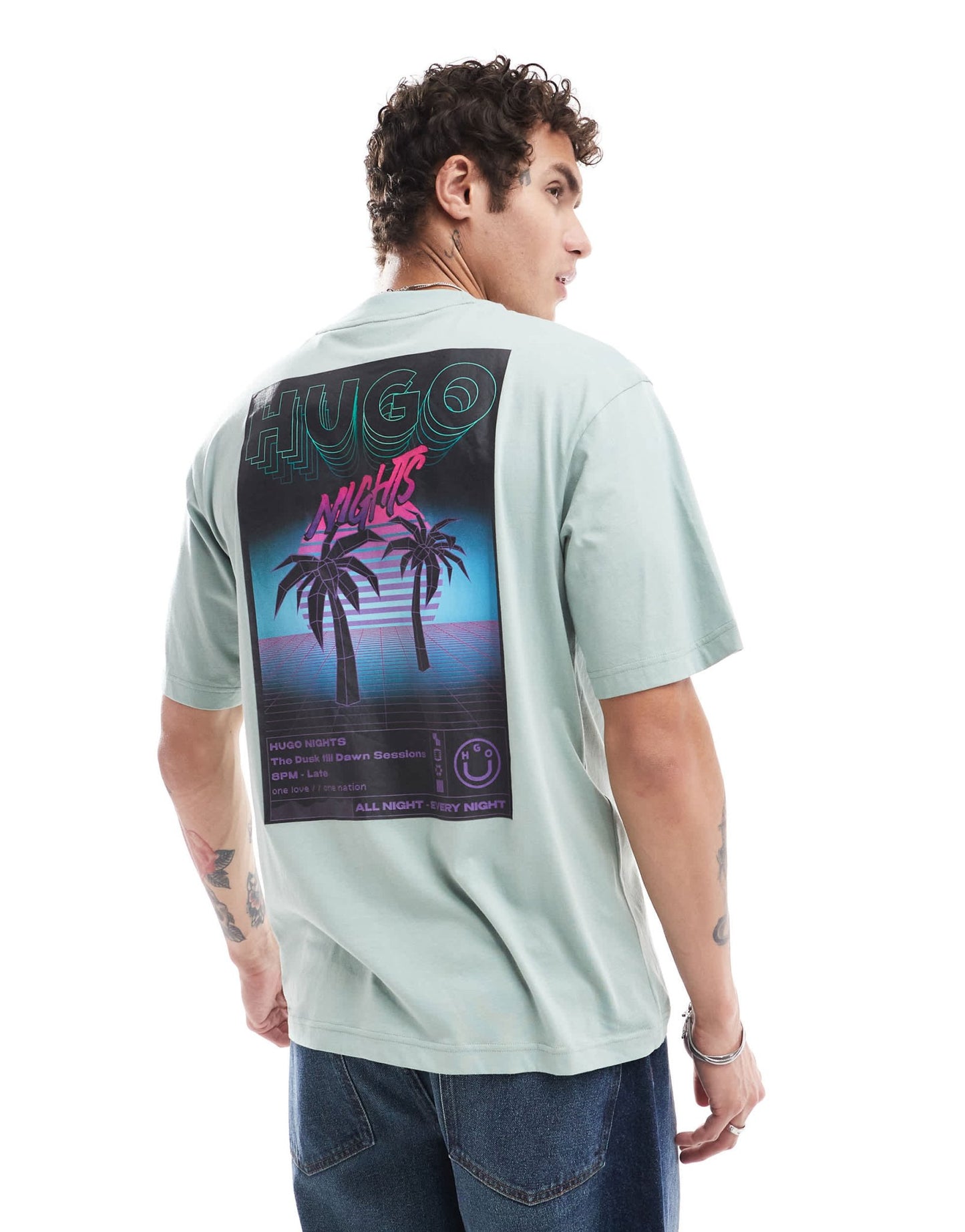 HUGO Blue nassano t-shirt in light green with logo chest print - ASOS Sample Sale EU Store