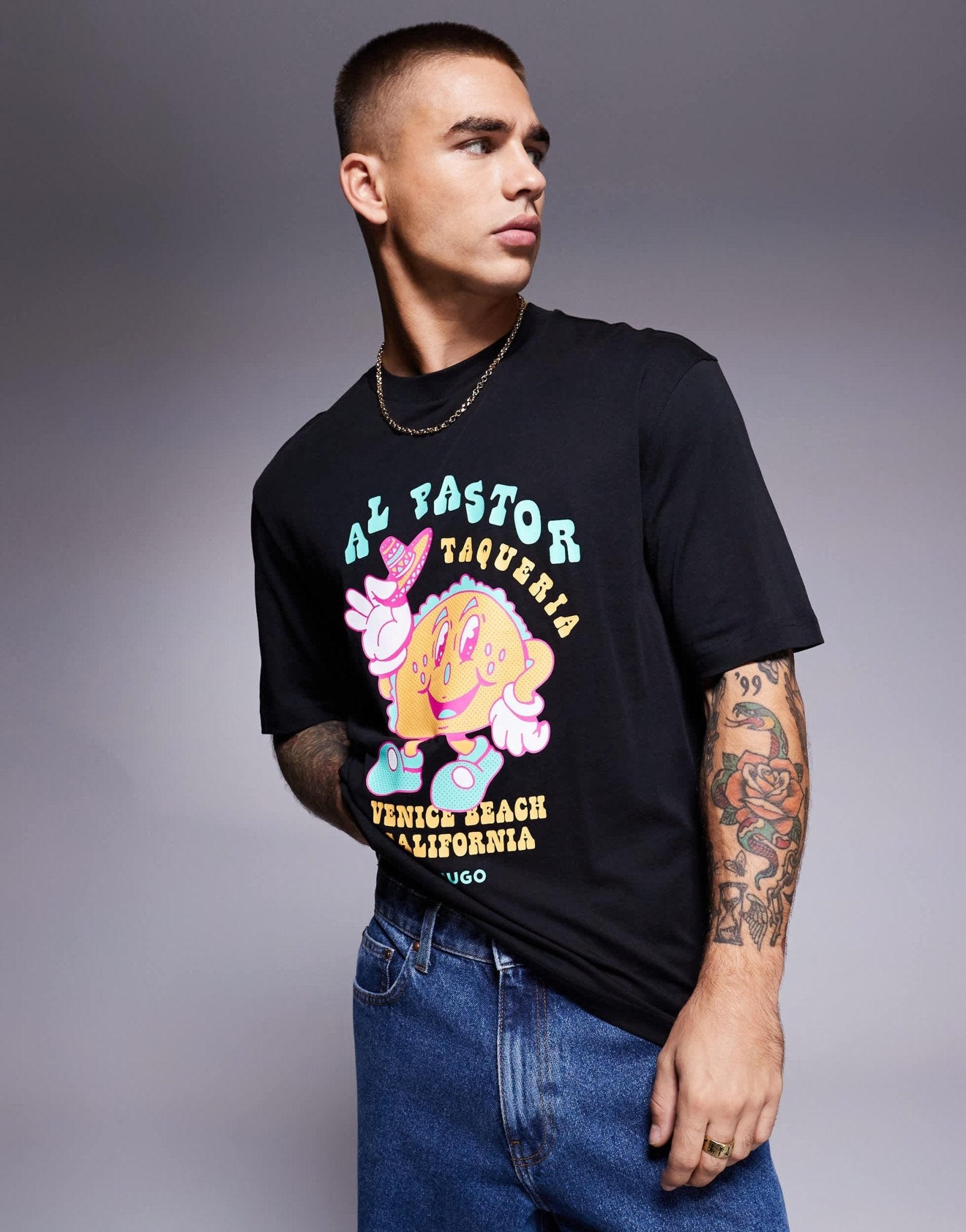 HUGO BLUE taco print t-shirt in black - ASOS Sample Sale EU Store