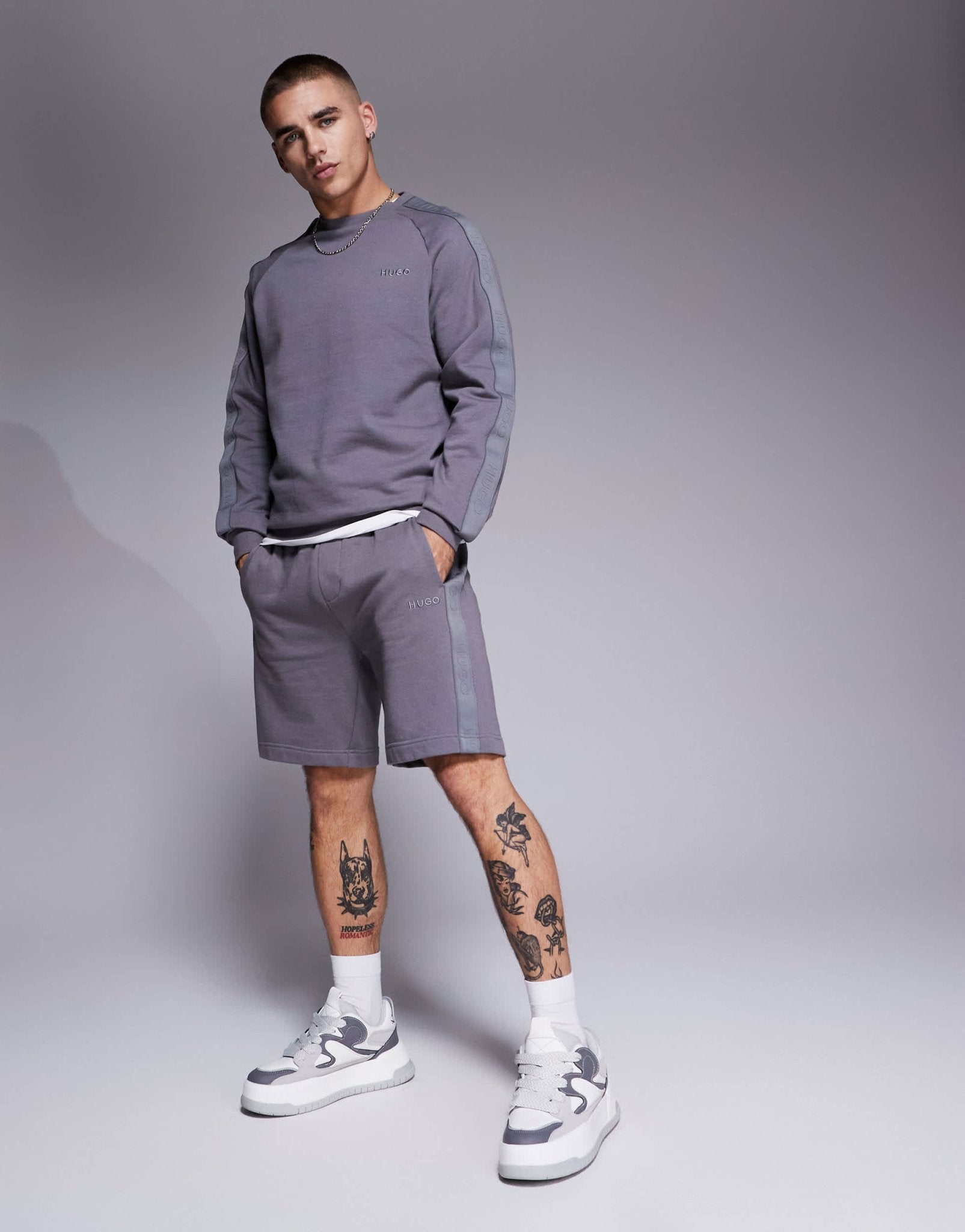 HUGO Bodywear tonal logo sweat shorts in grey - ASOS Sample Sale EU Store