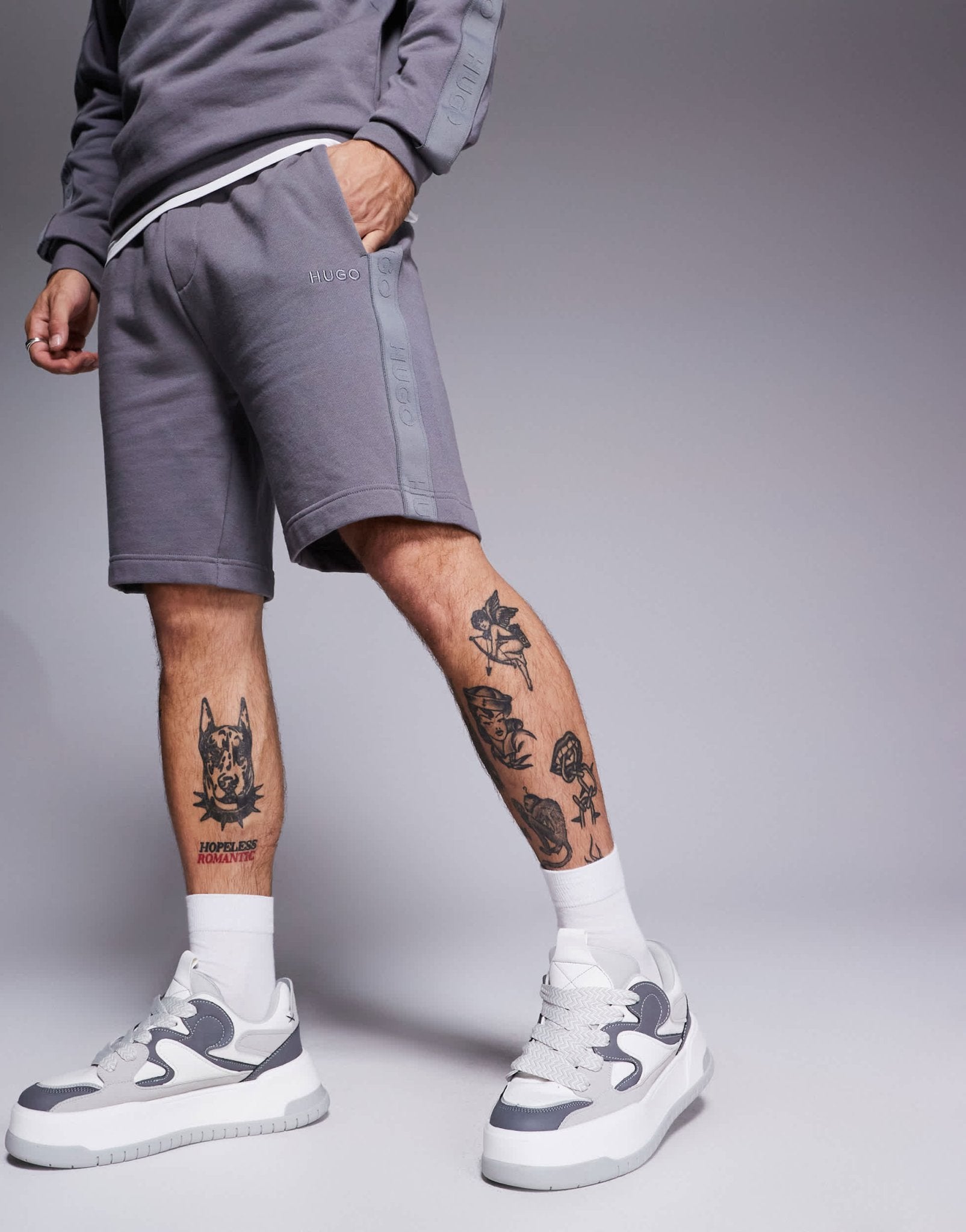HUGO Bodywear tonal logo sweat shorts in grey - ASOS Sample Sale EU Store