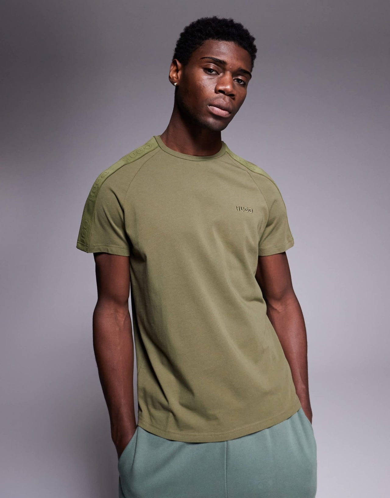 HUGO Bodywear tonal logo t-shirt in dark green - ASOS Sample Sale EU Store