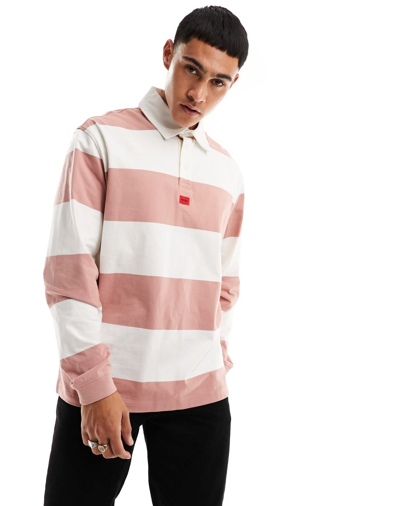 HUGO Diragbi relaxed fit rugby shirt in pink - ASOS Sample Sale EU Store