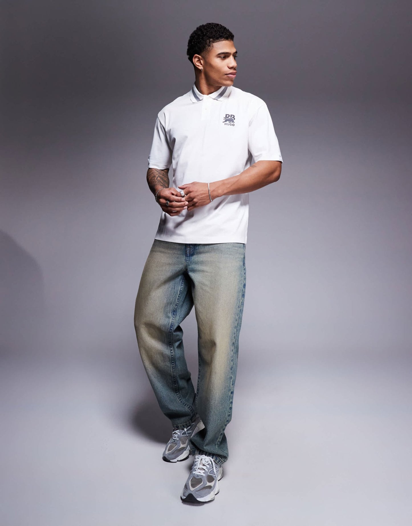 HUGO RED Bull Racing capsule Dodac silver logo and collar stripe relaxed fit pique polo in white - ASOS Sample Sale EU Store
