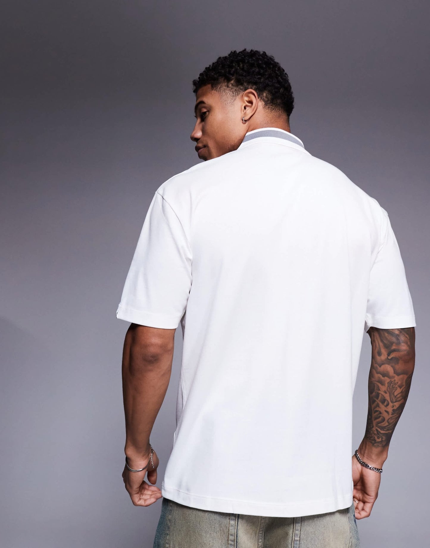 HUGO RED Bull Racing capsule Dodac silver logo and collar stripe relaxed fit pique polo in white - ASOS Sample Sale EU Store