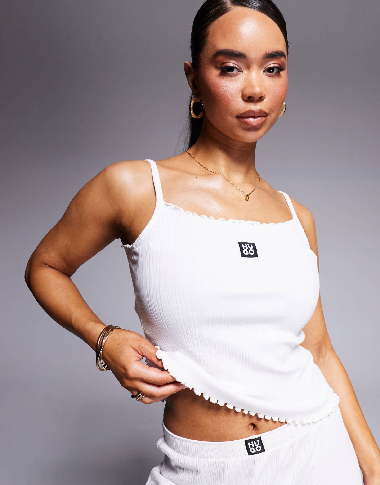 Hugo Red co - ord stacked logo lounge vest in beige - ASOS Sample Sale EU Store