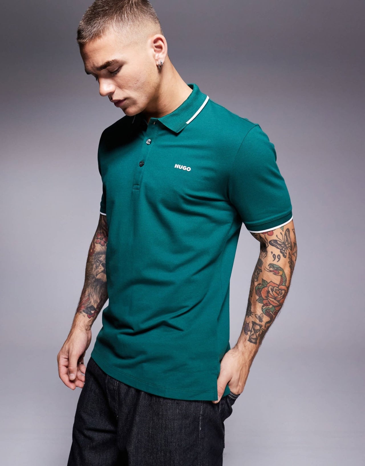 HUGO Red dinoso polo shirt in forest green - ASOS Sample Sale EU Store