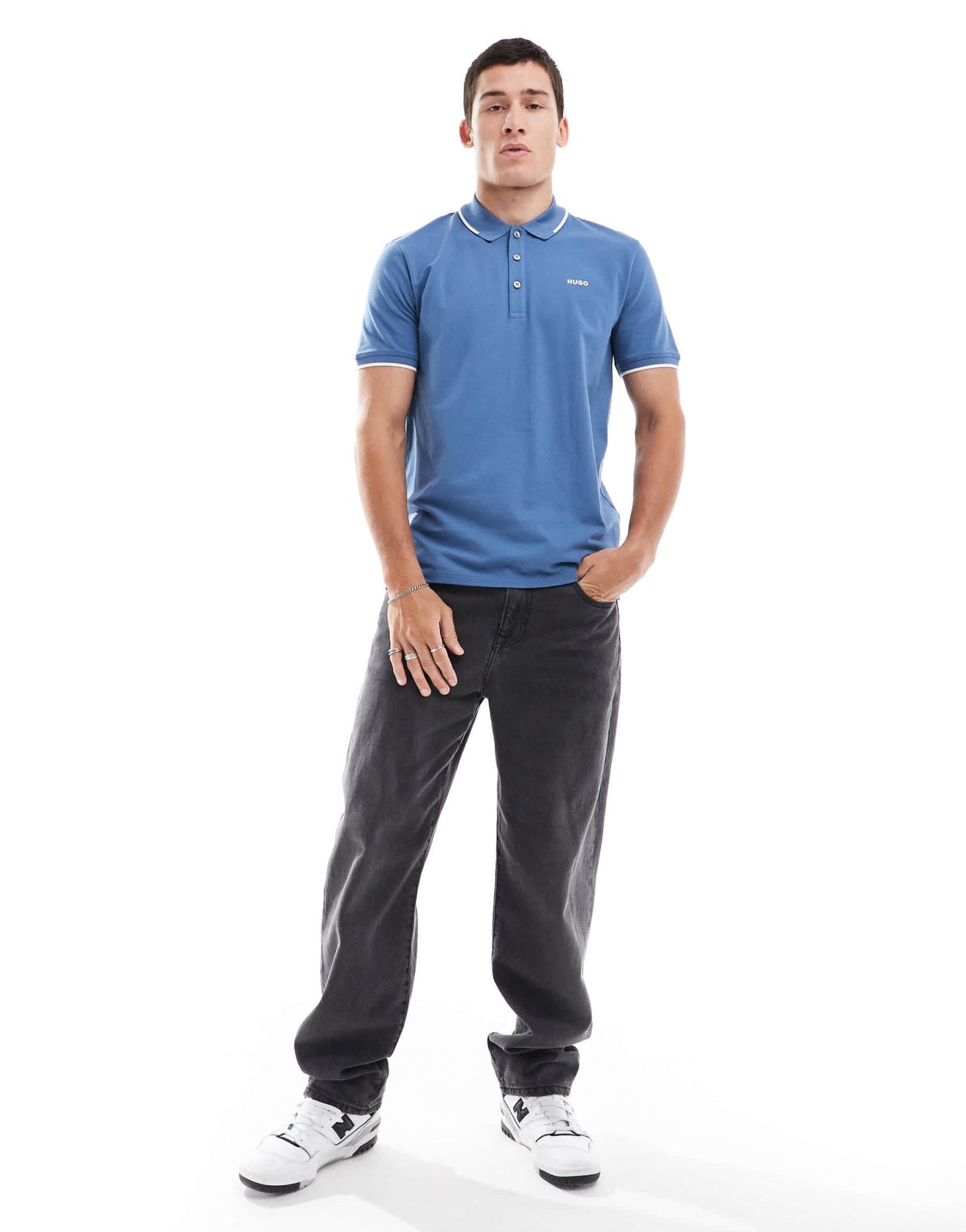 HUGO Red dinoso tipped polo shirt in blue - ASOS Sample Sale EU Store