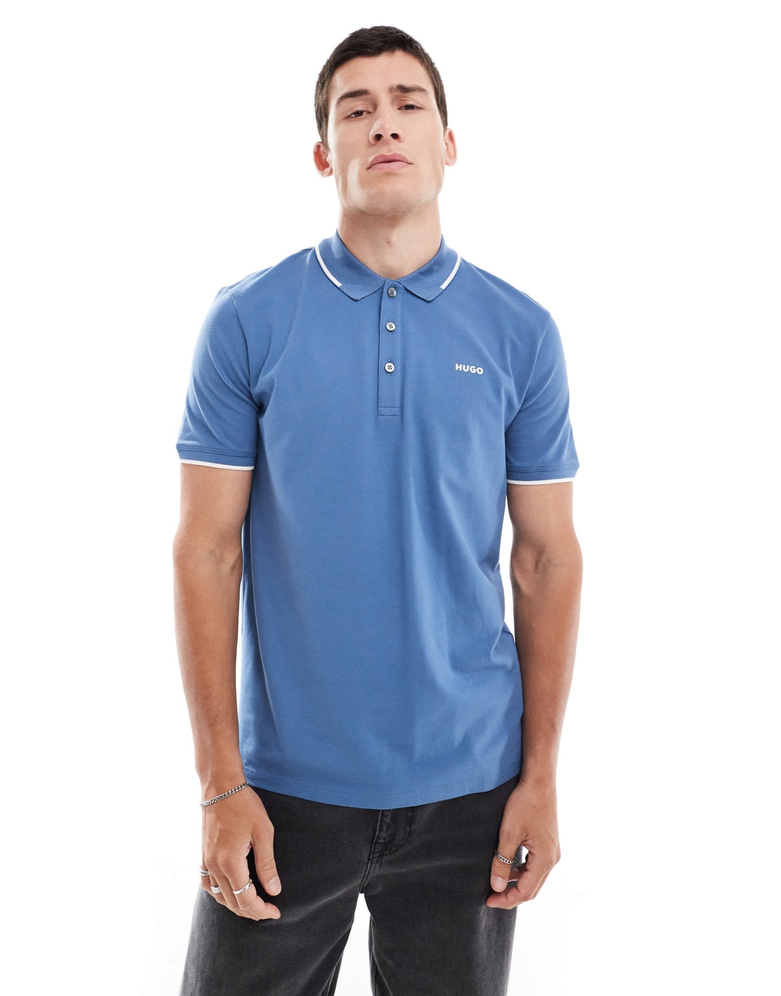 HUGO Red dinoso tipped polo shirt in blue - ASOS Sample Sale EU Store