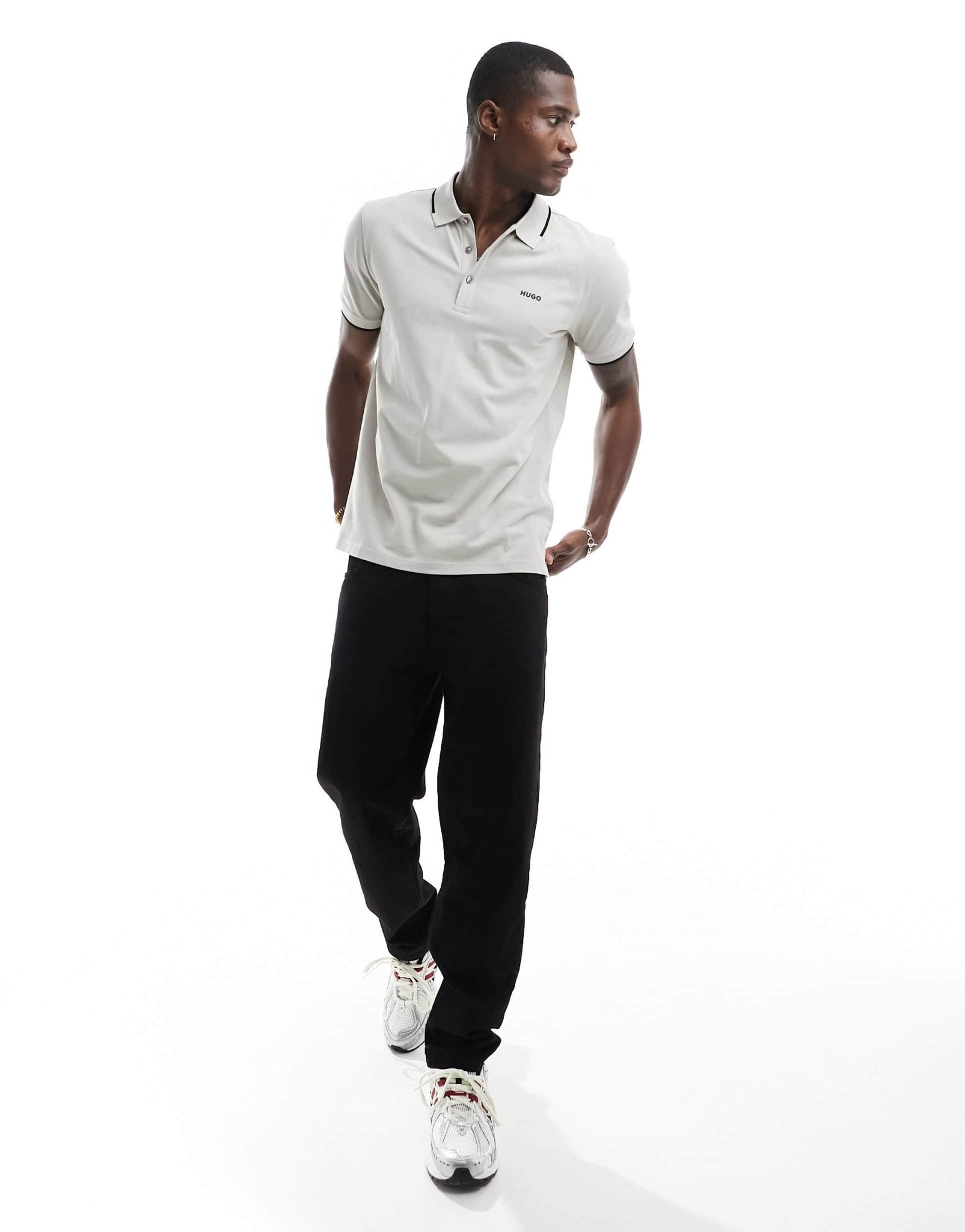 HUGO RED Dinoso tipped polo shirt in grey - ASOS Sample Sale EU Store