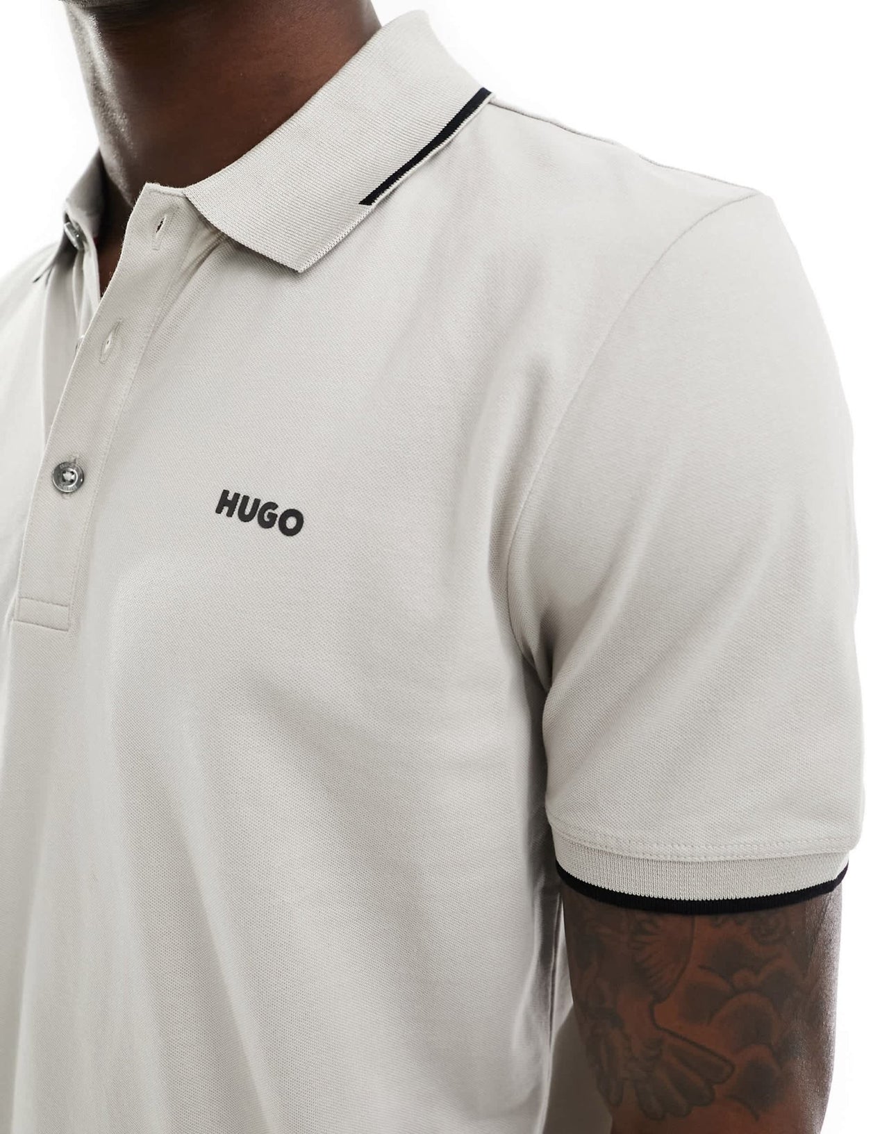 HUGO RED Dinoso tipped polo shirt in grey - ASOS Sample Sale EU Store