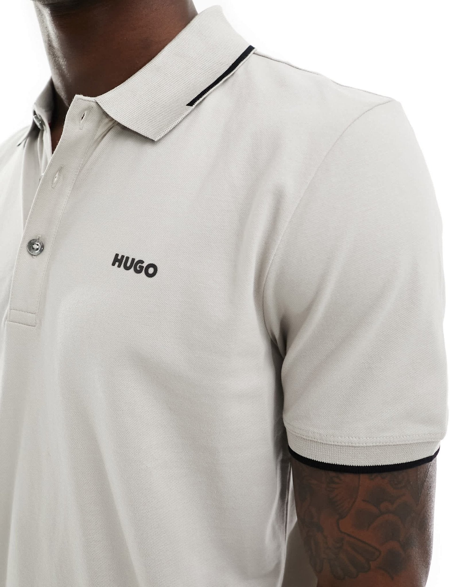 HUGO RED Dinoso tipped polo shirt in grey - ASOS Sample Sale EU Store