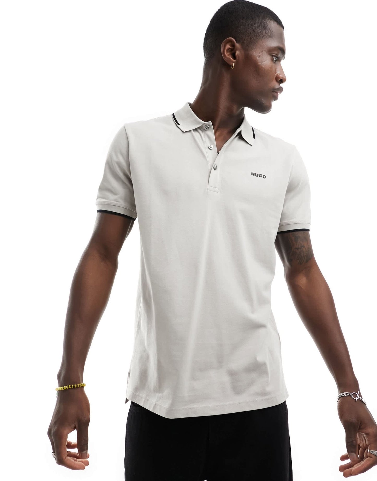 HUGO RED Dinoso tipped polo shirt in grey - ASOS Sample Sale EU Store