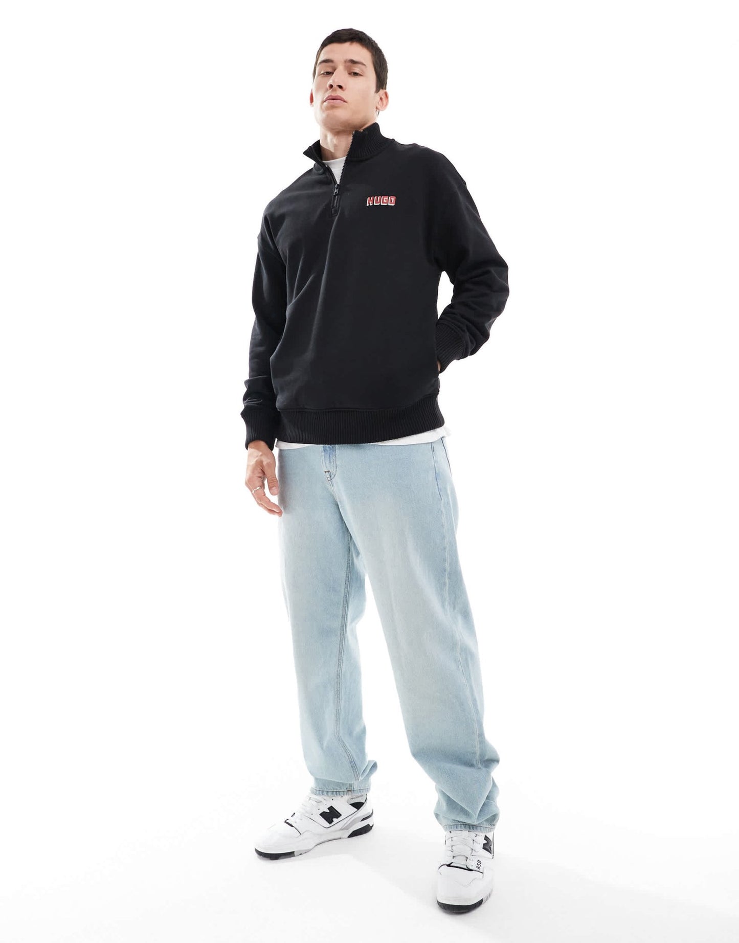 HUGO Red diqiele half zip sweatshirt in black - ASOS Sample Sale EU Store