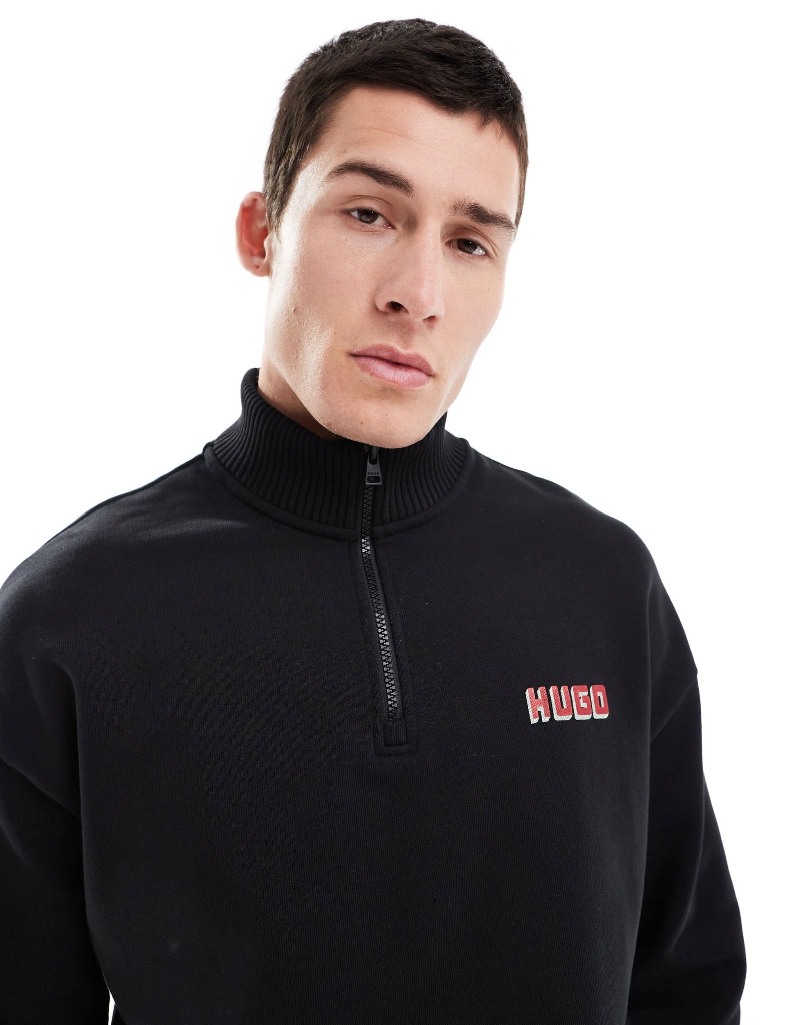 HUGO Red diqiele half zip sweatshirt in black - ASOS Sample Sale EU Store