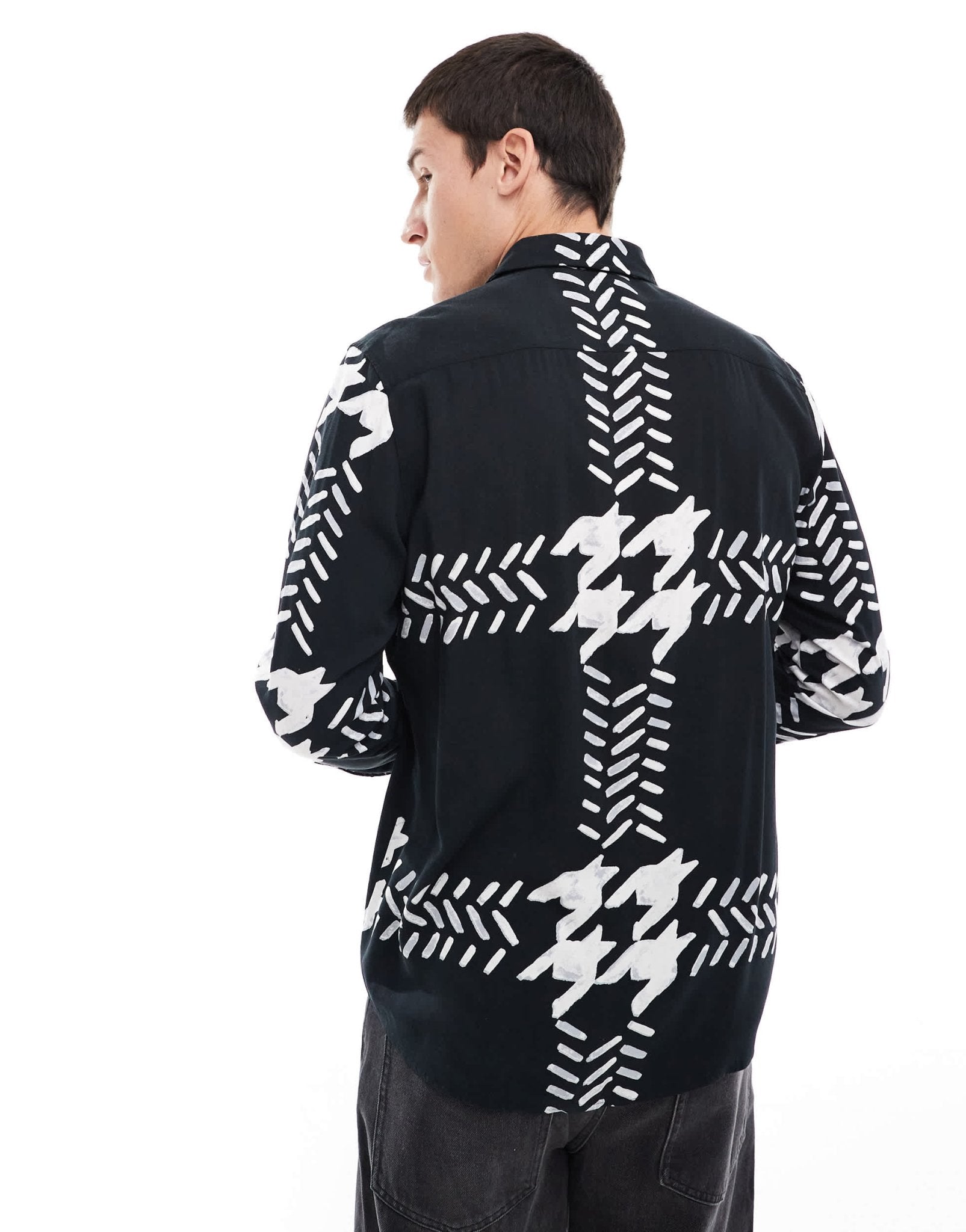 HUGO Red emero long sleeve shirt in black with oversized houndstooth print - ASOS Sample Sale EU Store