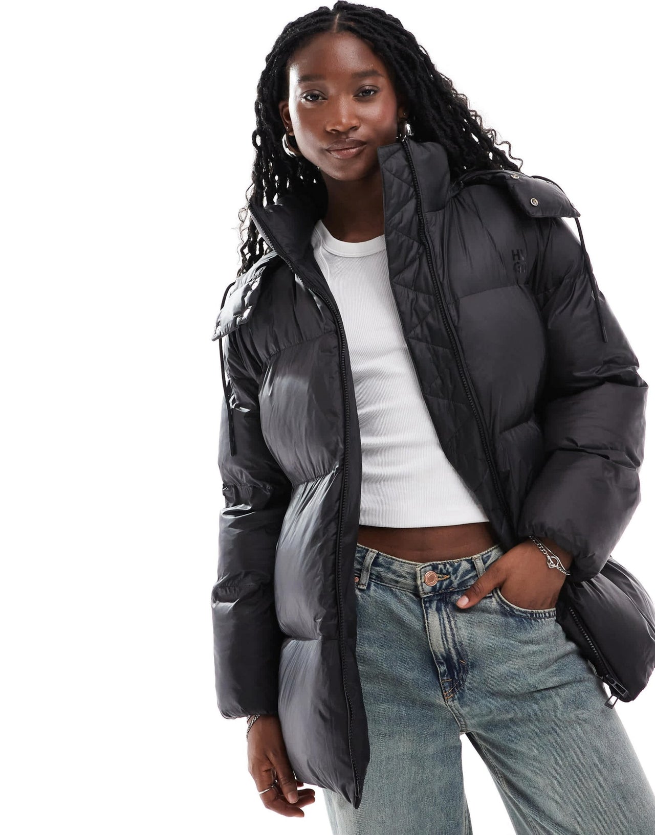 HUGO Red falentina longline puffer jacket with logo belt detail - ASOS Sample Sale EU Store