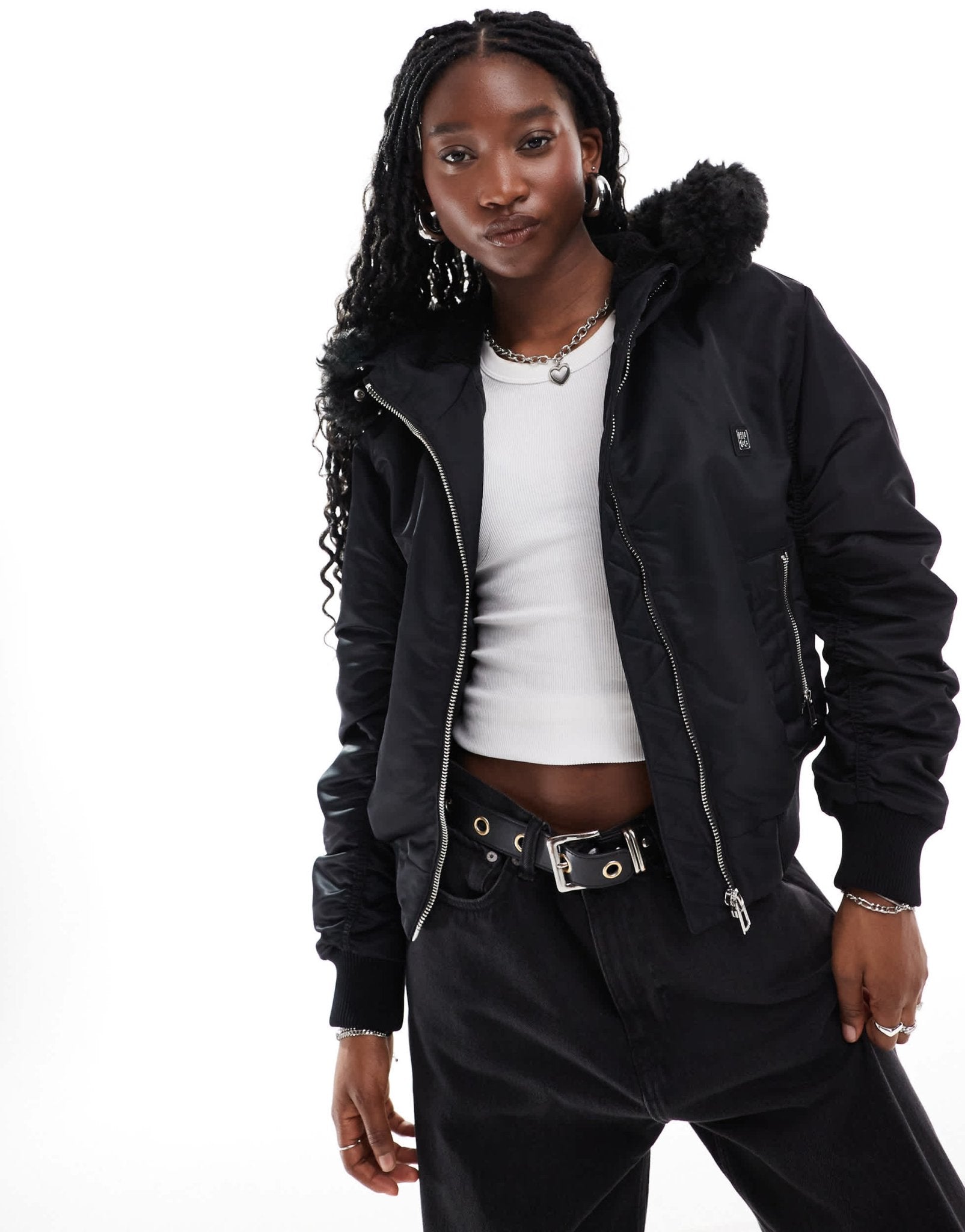 HUGO Red falora hooded bomber jacket in black with zip hood - ASOS Sample Sale EU Store