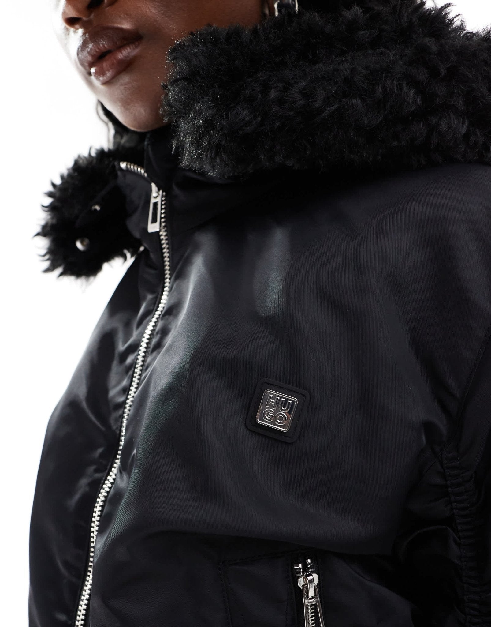 HUGO Red falora hooded bomber jacket in black with zip hood - ASOS Sample Sale EU Store