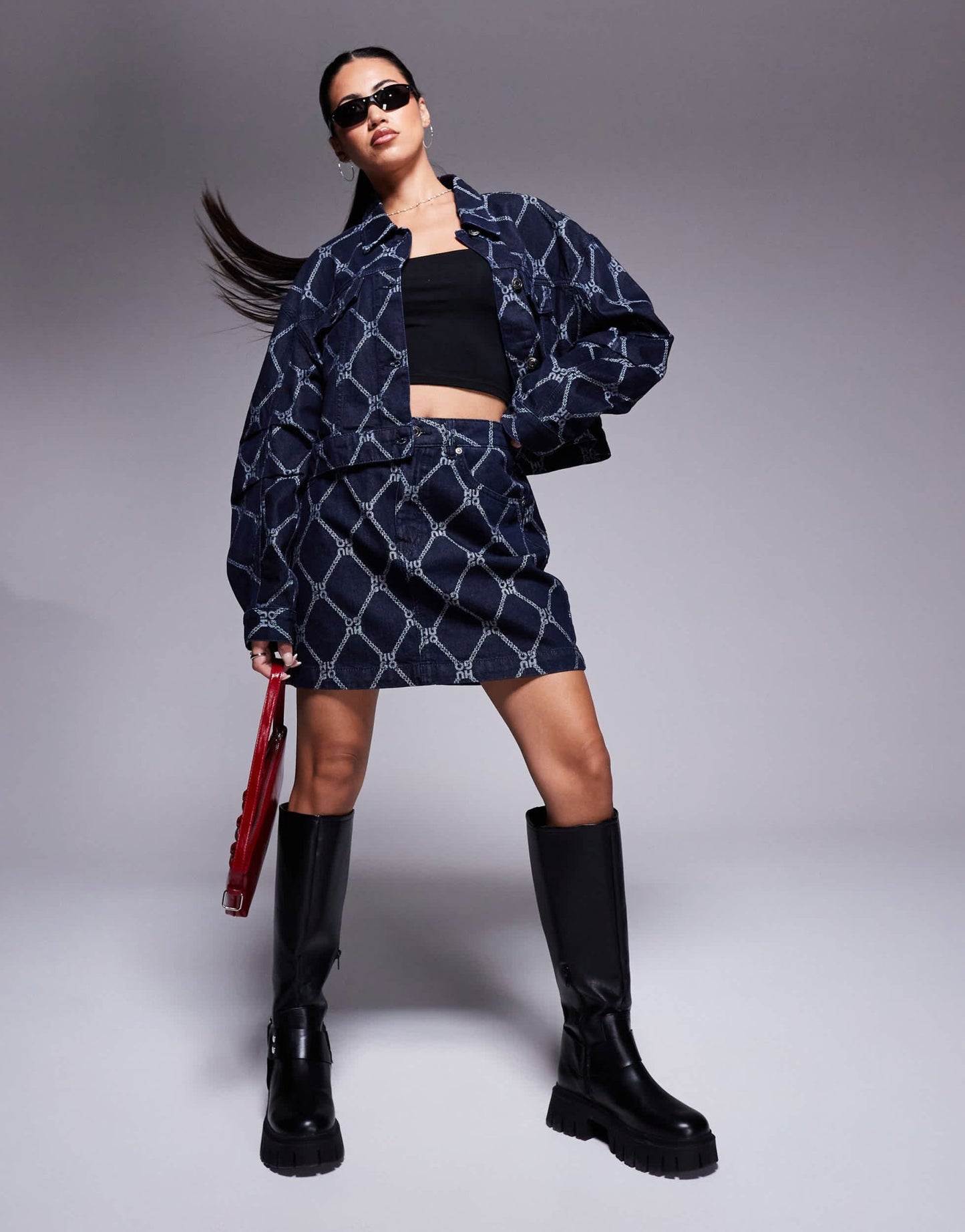 HUGO Red gebisi co - ord printed denim skirt in dark blue - ASOS Sample Sale EU Store