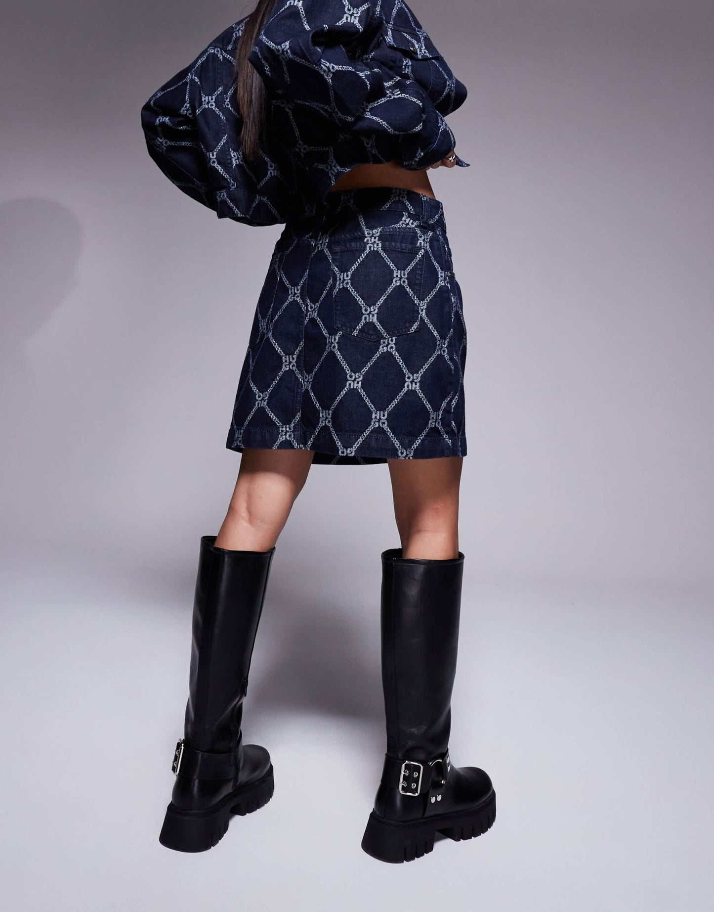 HUGO Red gebisi co - ord printed denim skirt in dark blue - ASOS Sample Sale EU Store