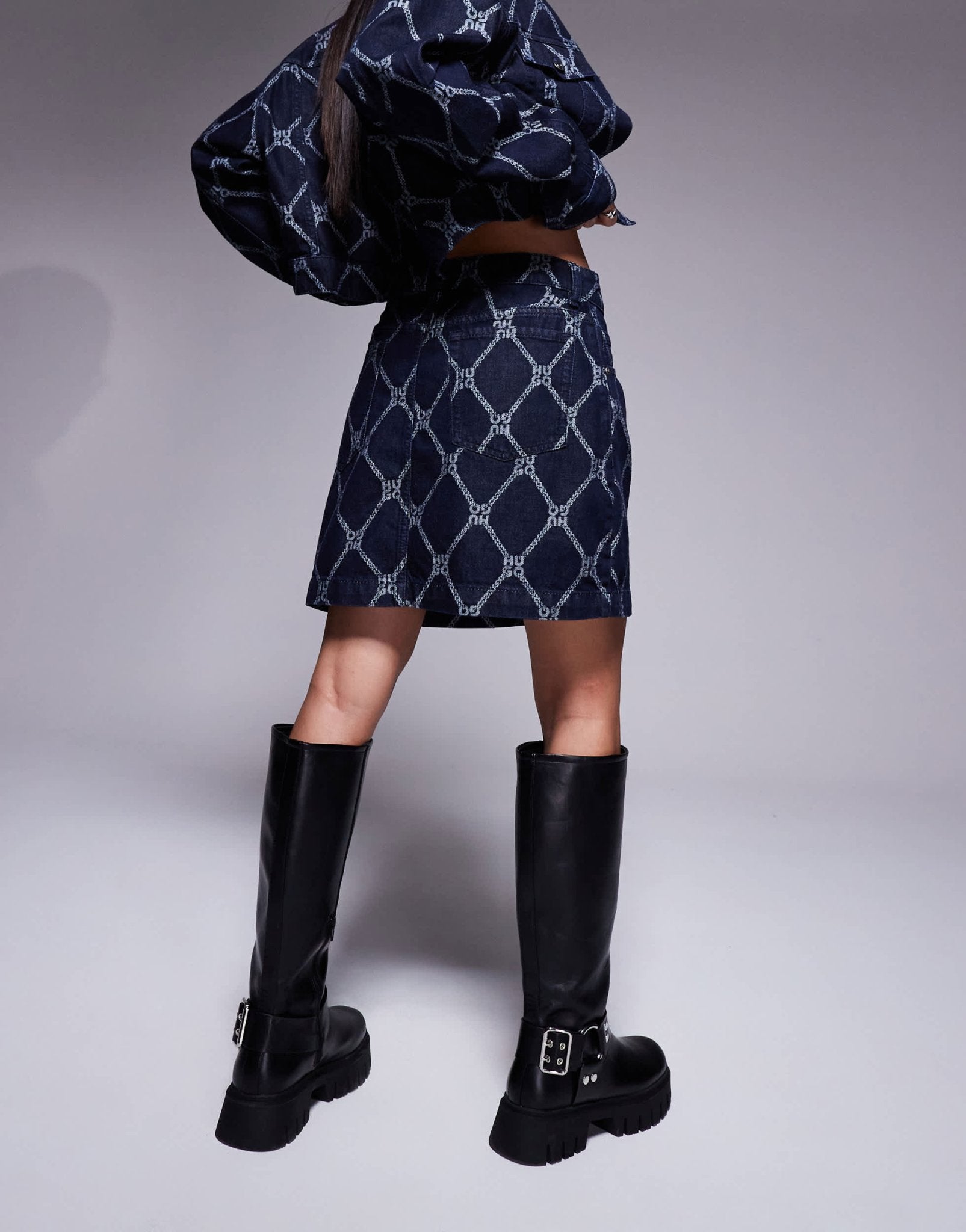 HUGO Red gebisi co - ord printed denim skirt in dark blue - ASOS Sample Sale EU Store