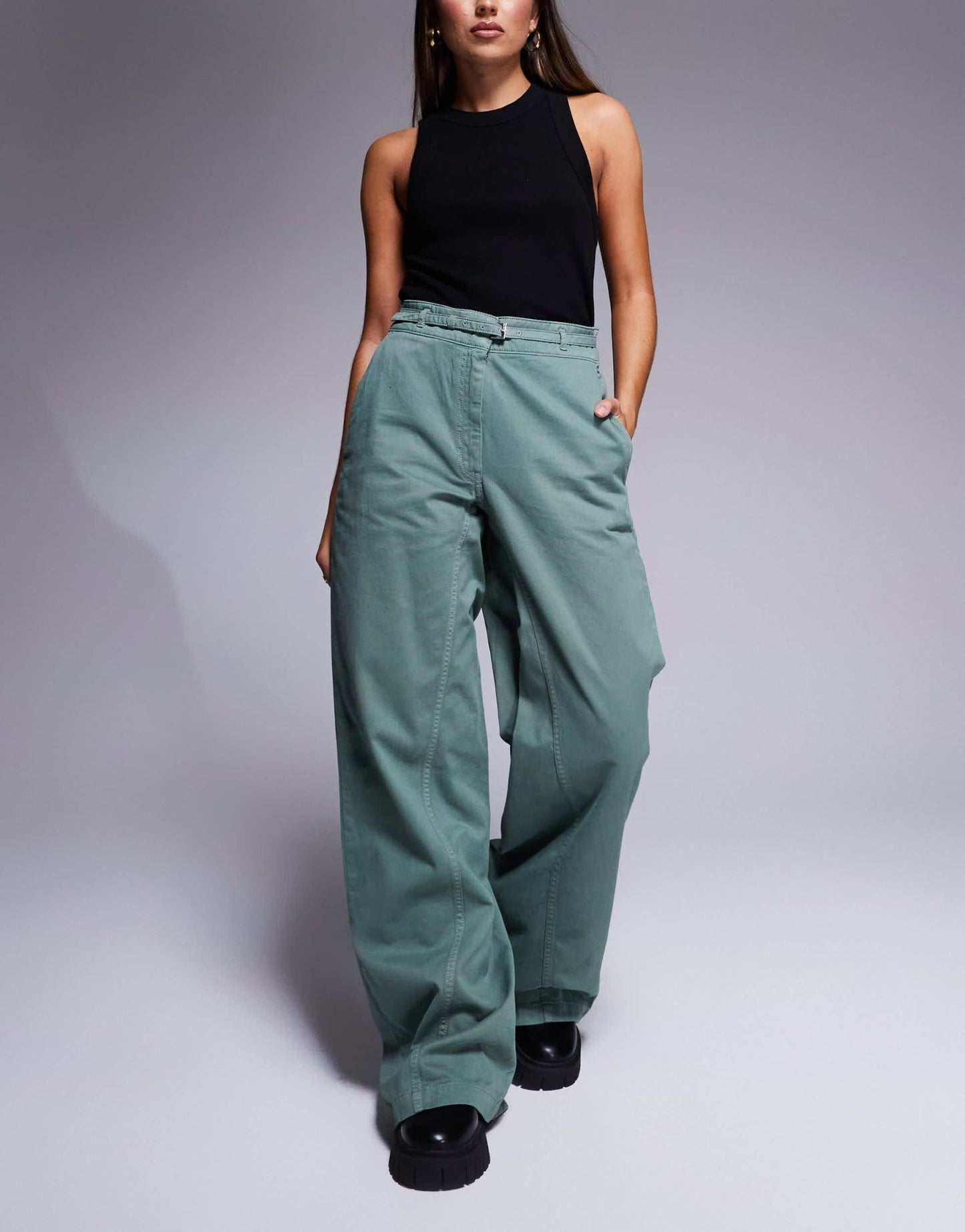 HUGO Red hansana trousers with belt in green - ASOS Sample Sale EU Store