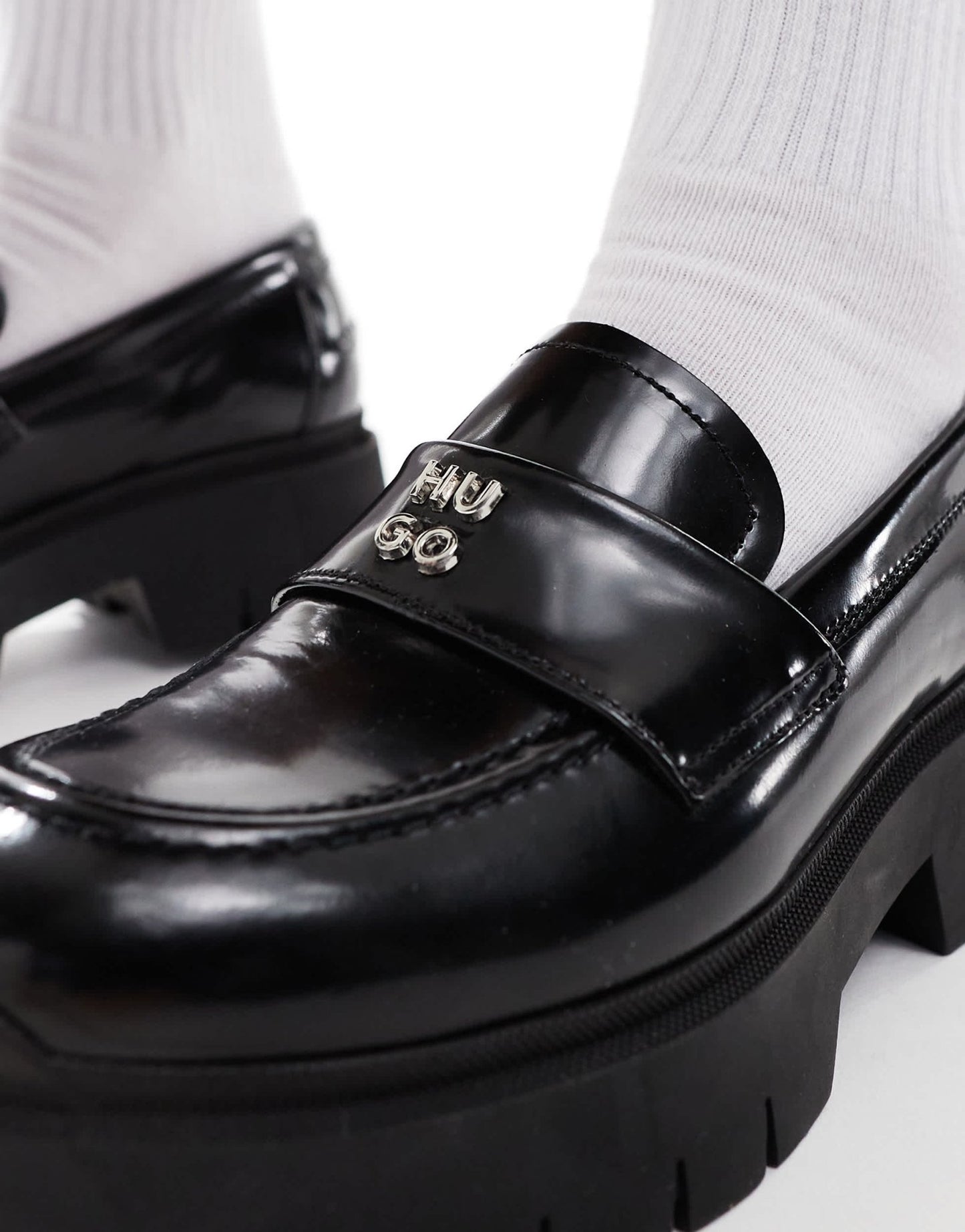 HUGO Red leather loafers in black - ASOS Sample Sale EU Store
