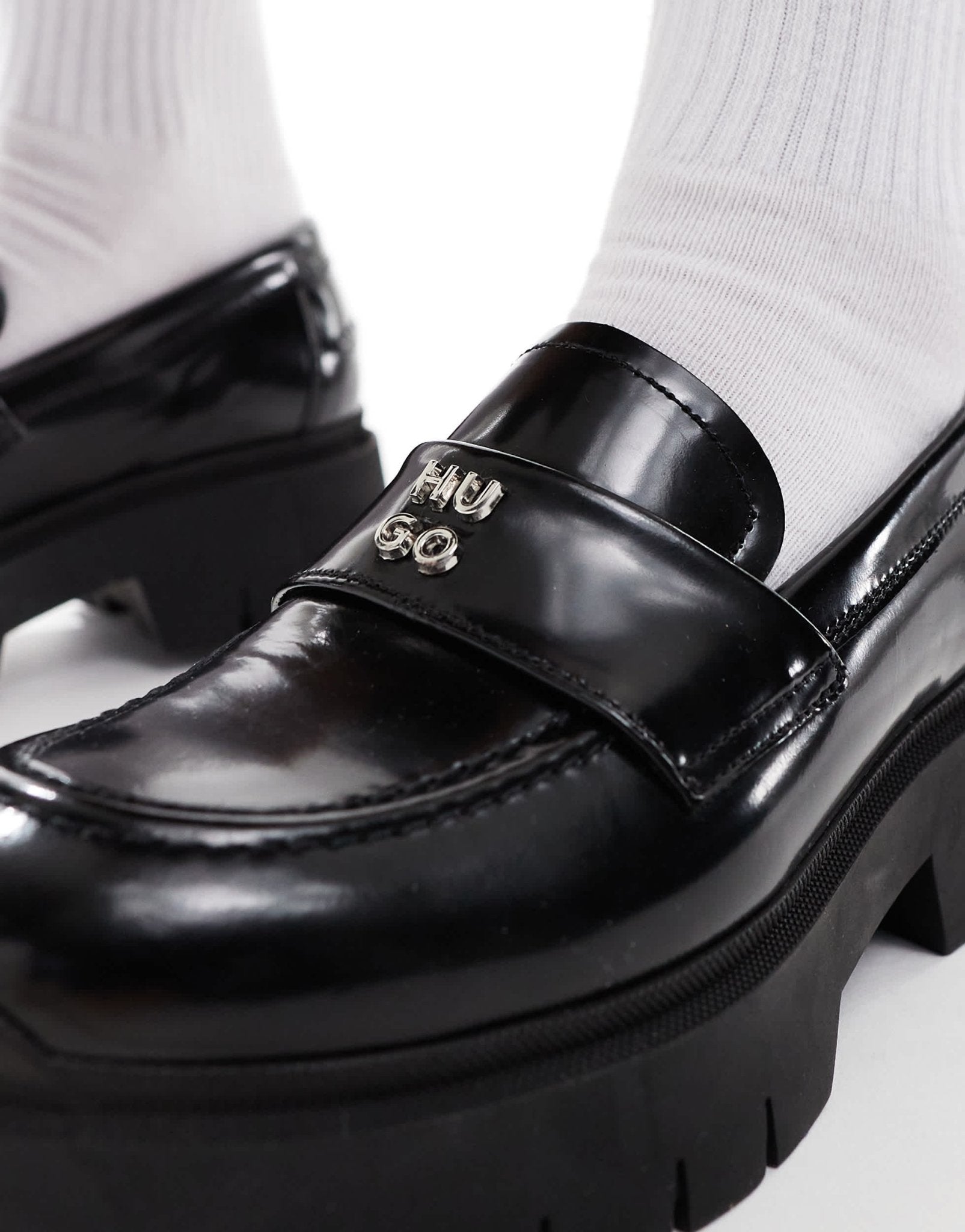HUGO Red leather loafers in black - ASOS Sample Sale EU Store
