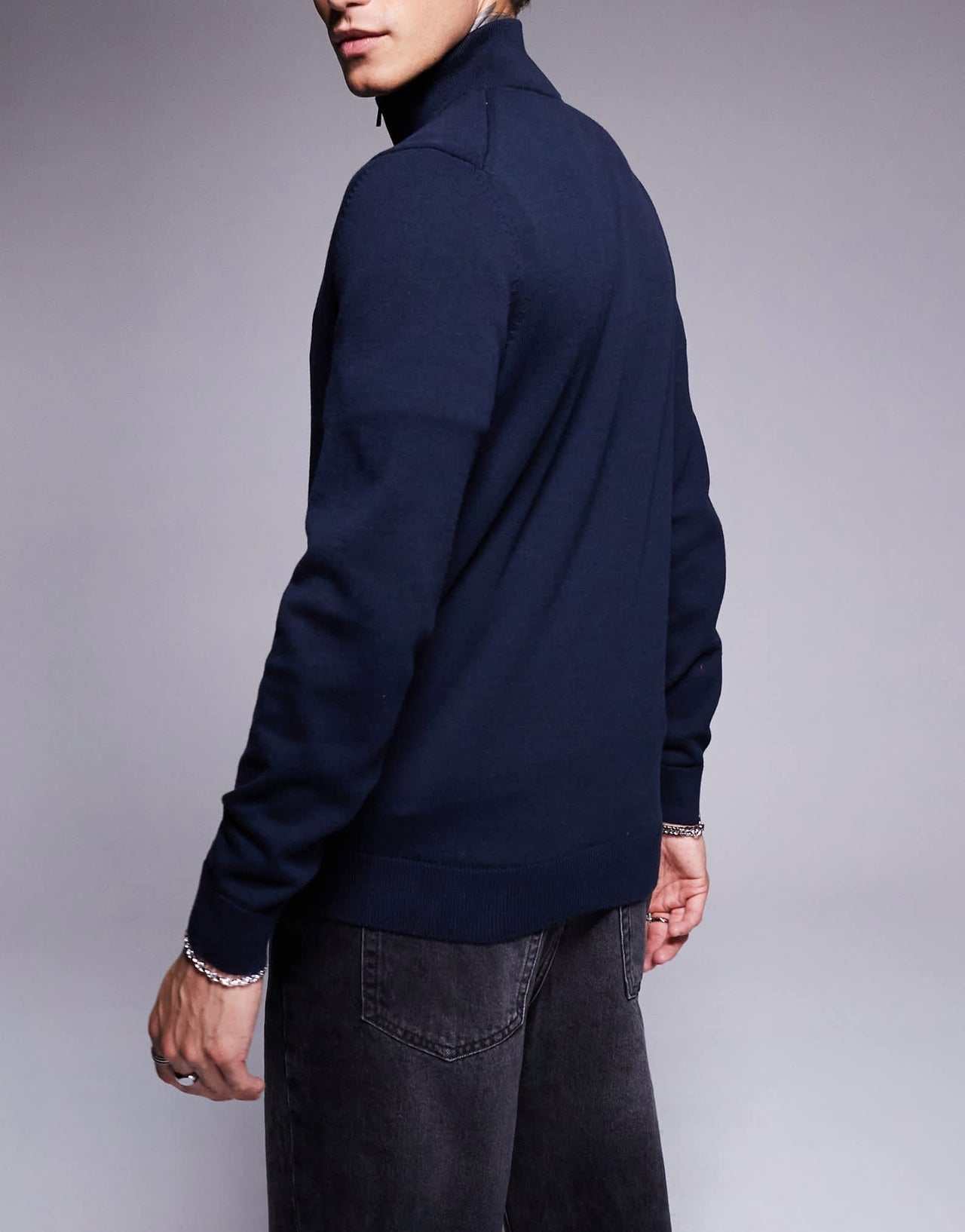 HUGO Red san quintus knitted half zip jumper in navy - ASOS Sample Sale EU Store