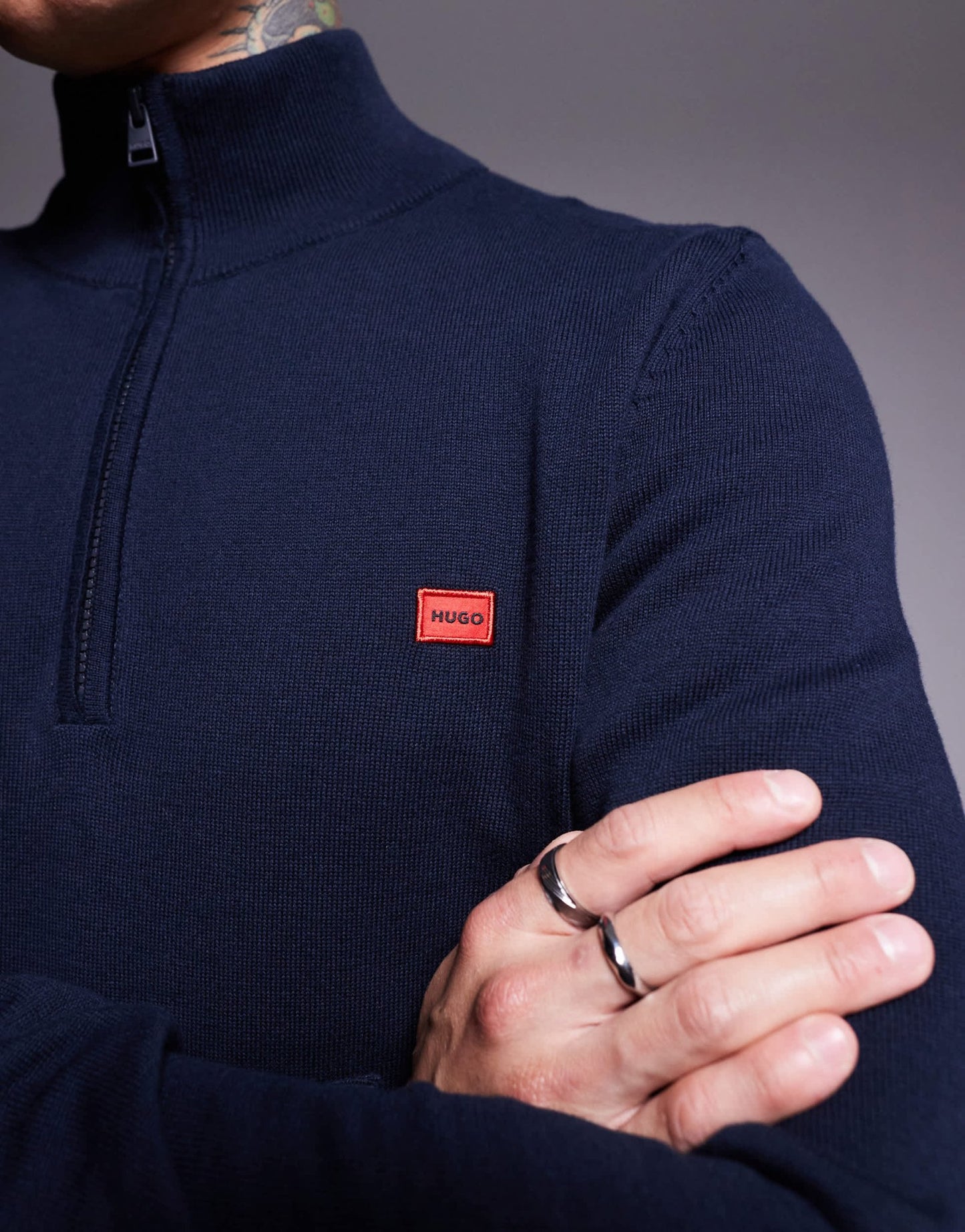 HUGO Red san quintus knitted half zip jumper in navy - ASOS Sample Sale EU Store