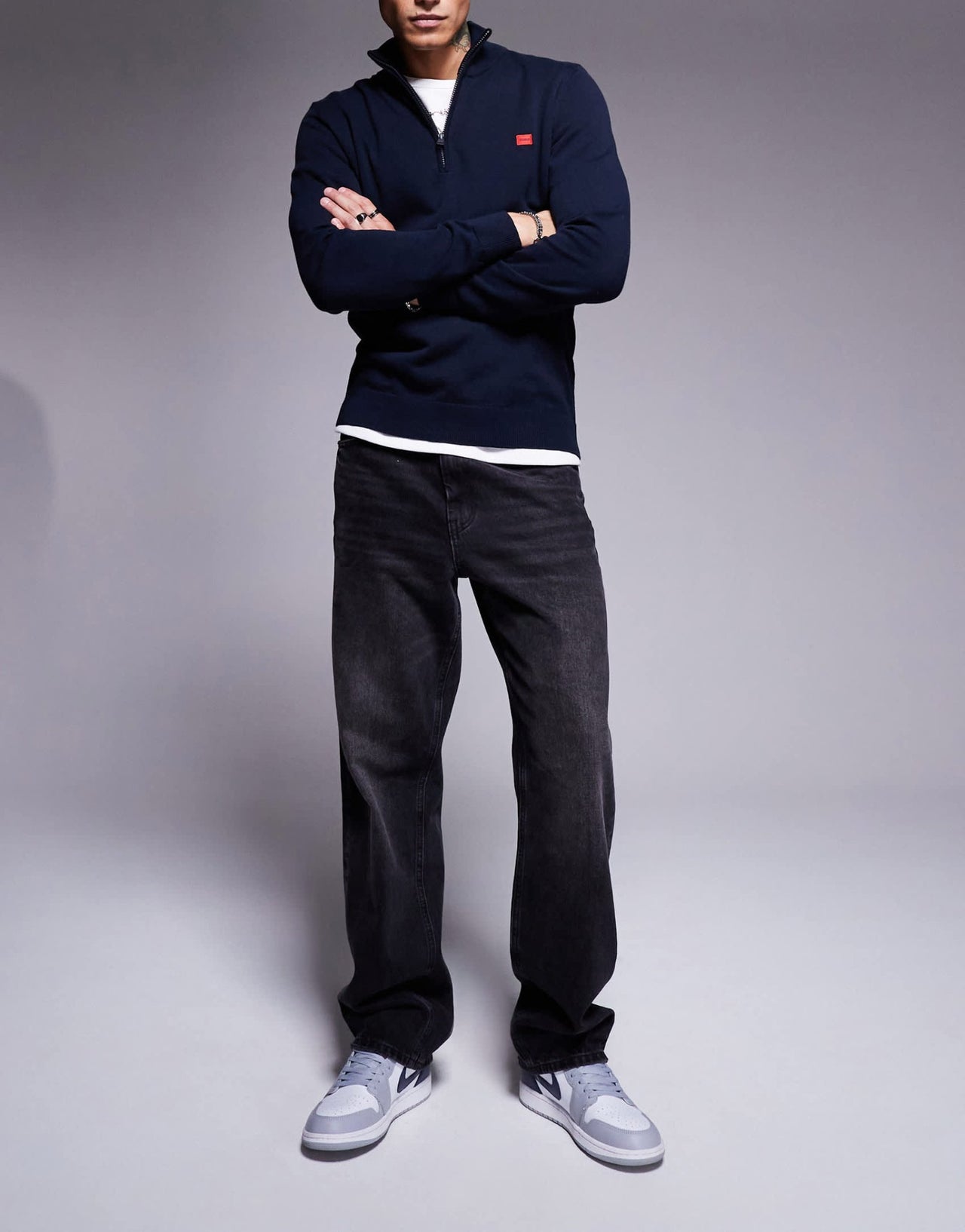 HUGO Red san quintus knitted half zip jumper in navy - ASOS Sample Sale EU Store