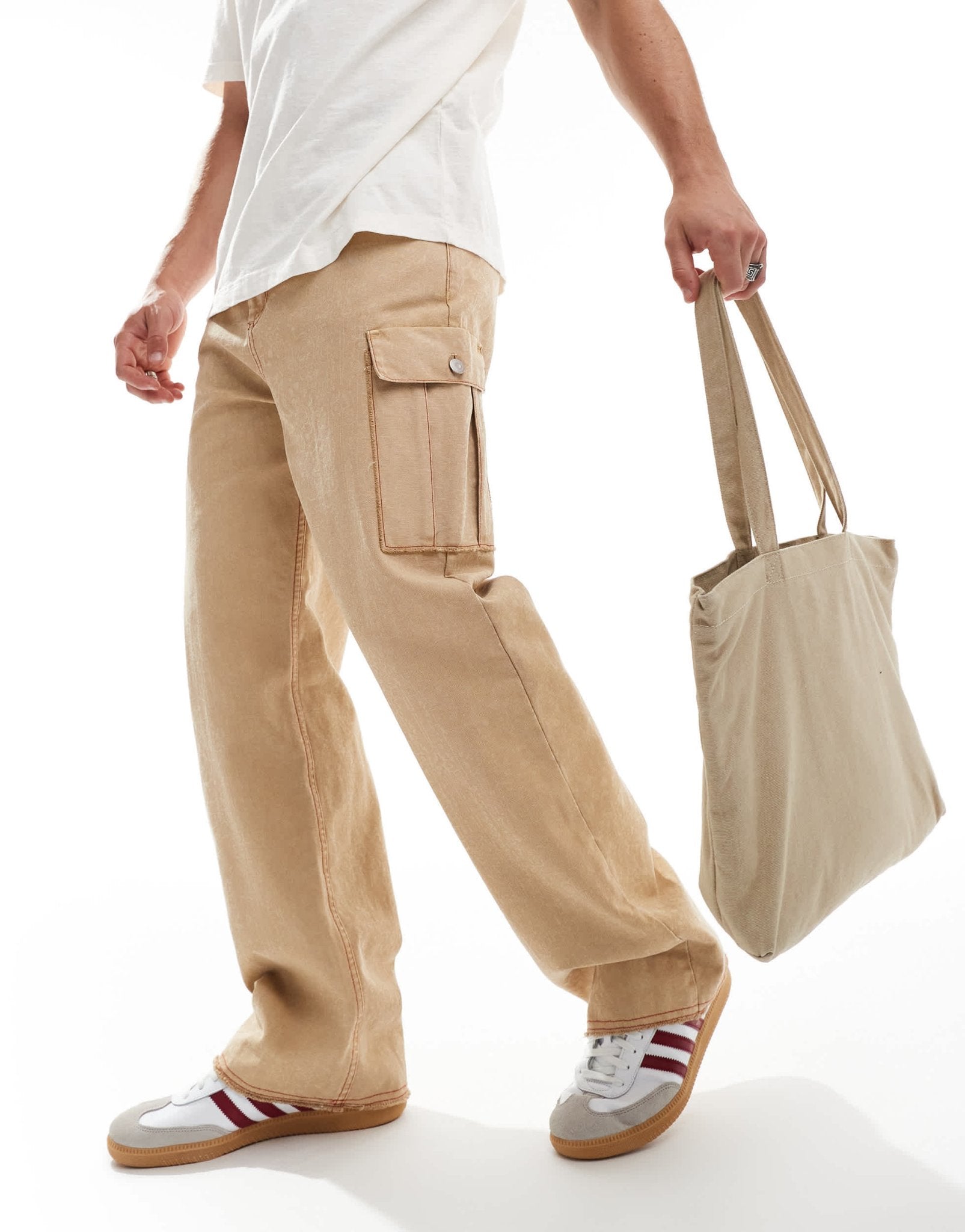 HUGO Red x Les Benjamins loose fit cargo trousers in beige - ASOS Sample Sale EU Store