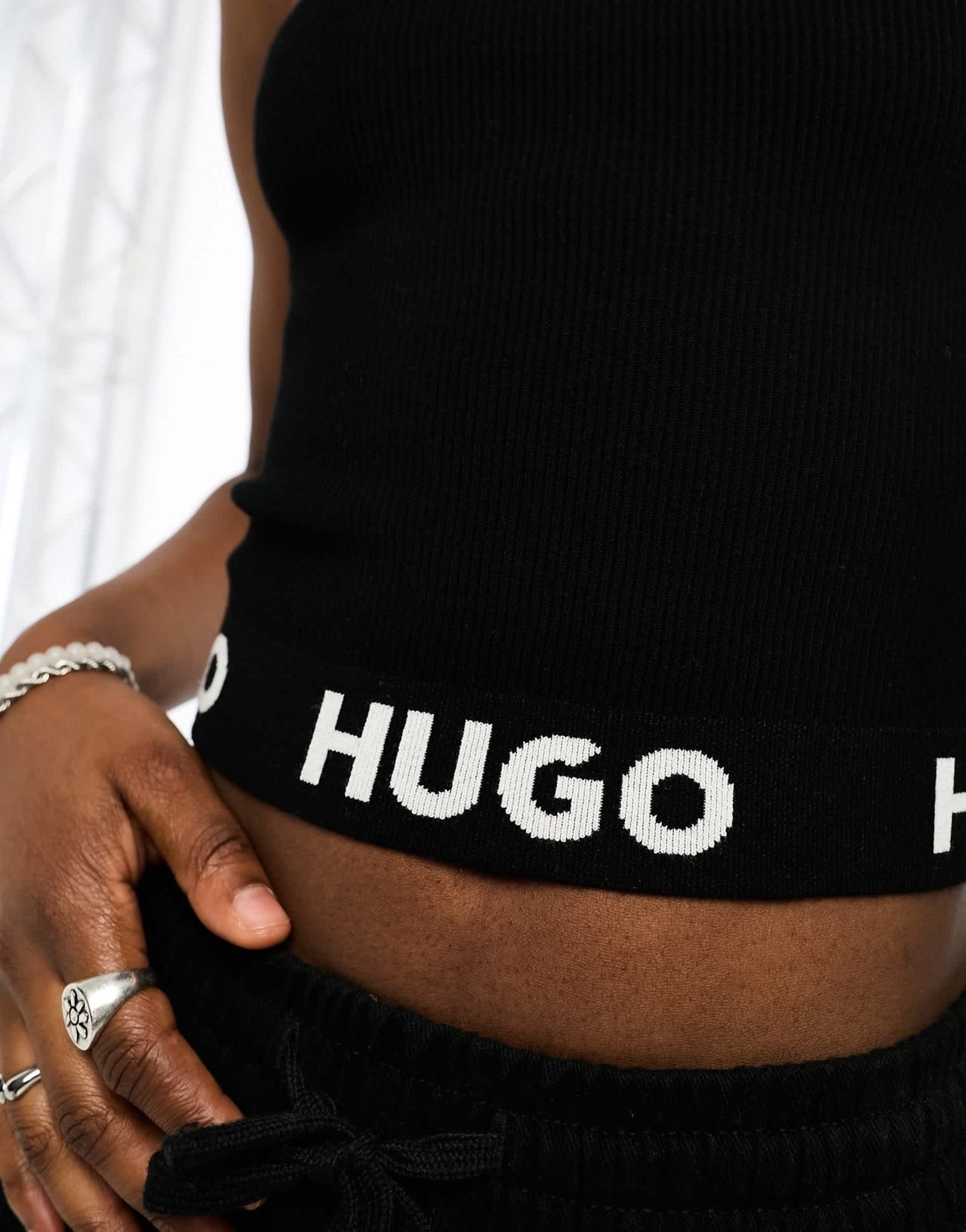 HUGO Sorrelta logo knitted tank top in black - ASOS Sample Sale EU Store