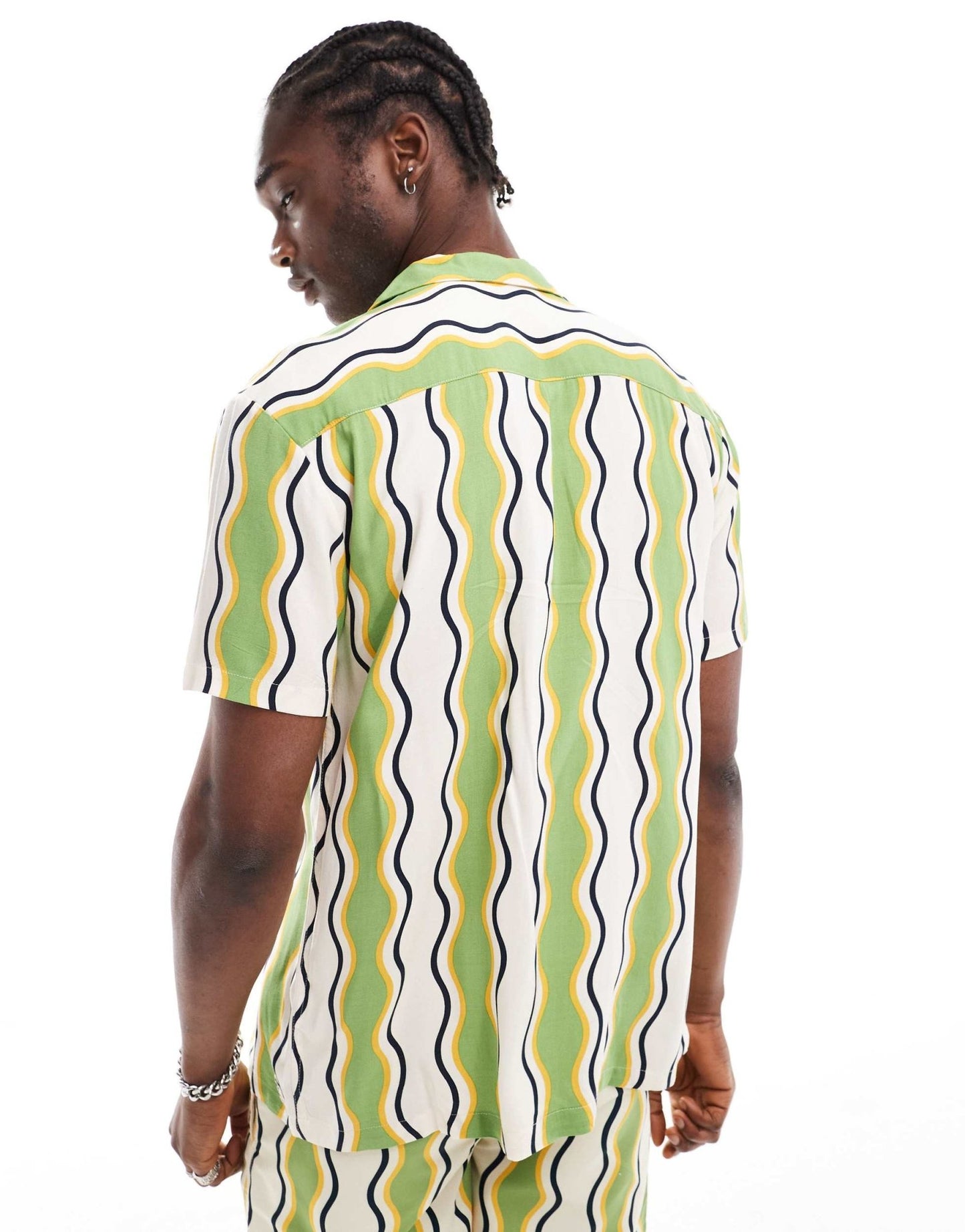 Hunky Trunks wavy stripe beach shIrt co ord in green and white - ASOS Sample Sale EU Store