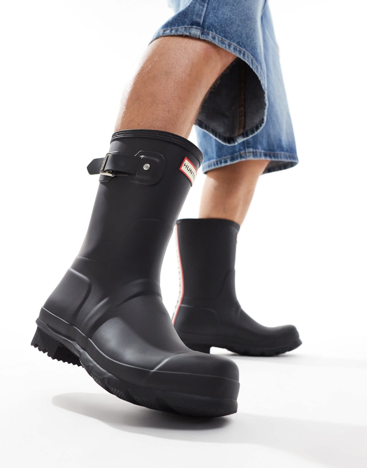 Hunter original short tri colour logo backstrap wellington boot in black - ASOS Sample Sale EU Store