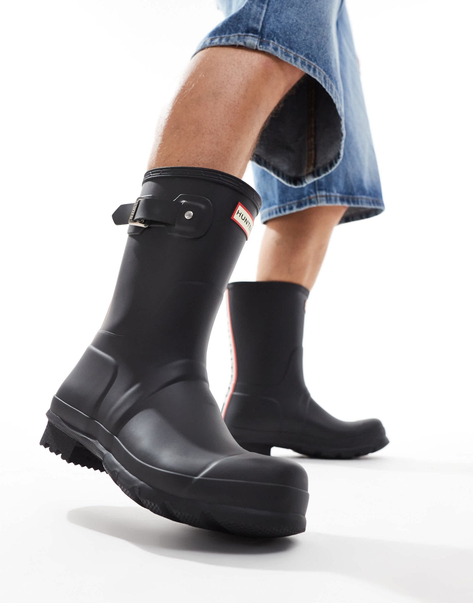 Hunter original short tri colour logo backstrap wellington boot in black - ASOS Sample Sale EU Store