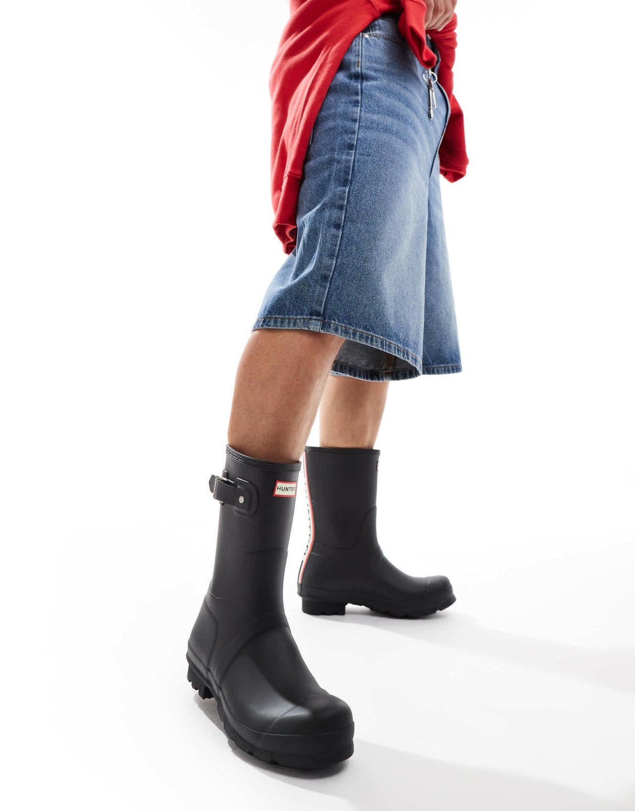 Hunter original short tri colour logo backstrap wellington boot in black - ASOS Sample Sale EU Store