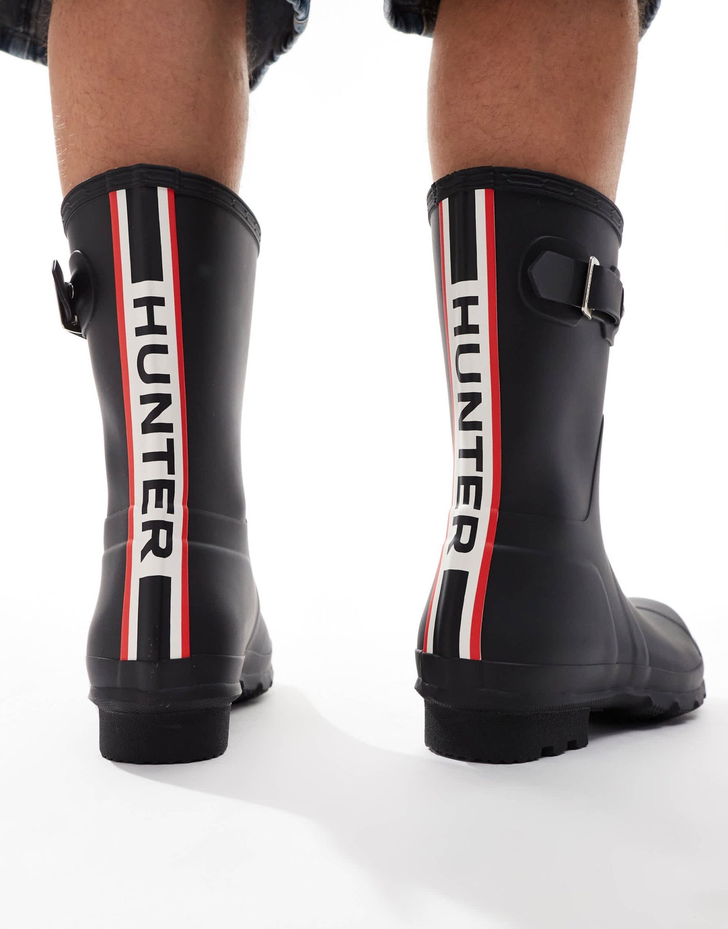 Hunter original short tri colour logo backstrap wellington boot in black - ASOS Sample Sale EU Store