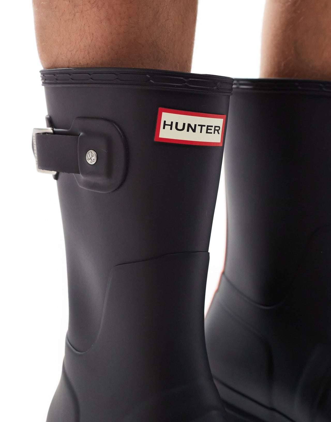 Hunter original short tri colour logo backstrap wellington boot in black - ASOS Sample Sale EU Store