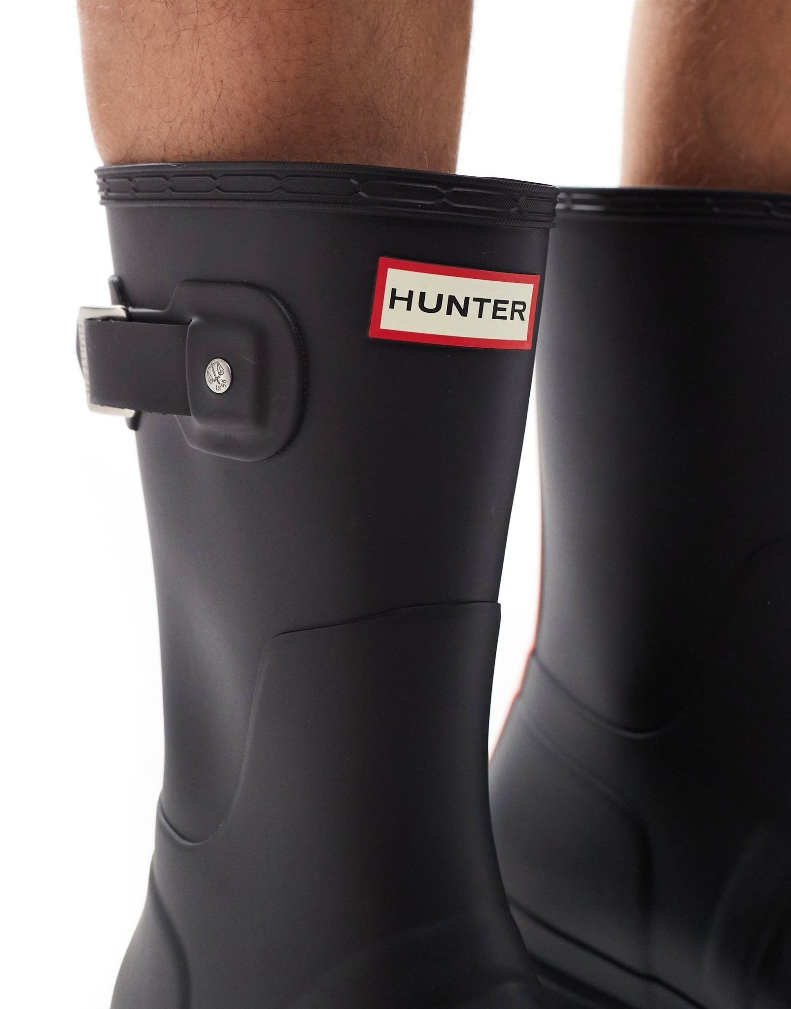 Hunter original short tri colour logo backstrap wellington boot in black - ASOS Sample Sale EU Store